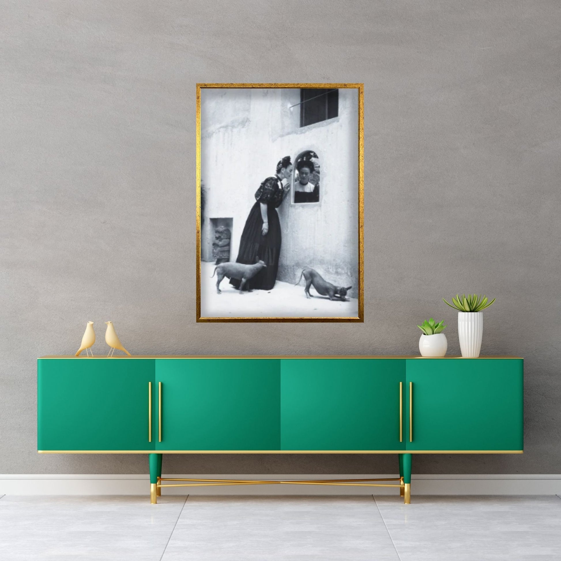 Frida Kahlo With Pets Canvas Wall Art - Vintage Frida Kahlo Print Frida Kahlo Poster, Xolo Dog Poster - Y Canvas