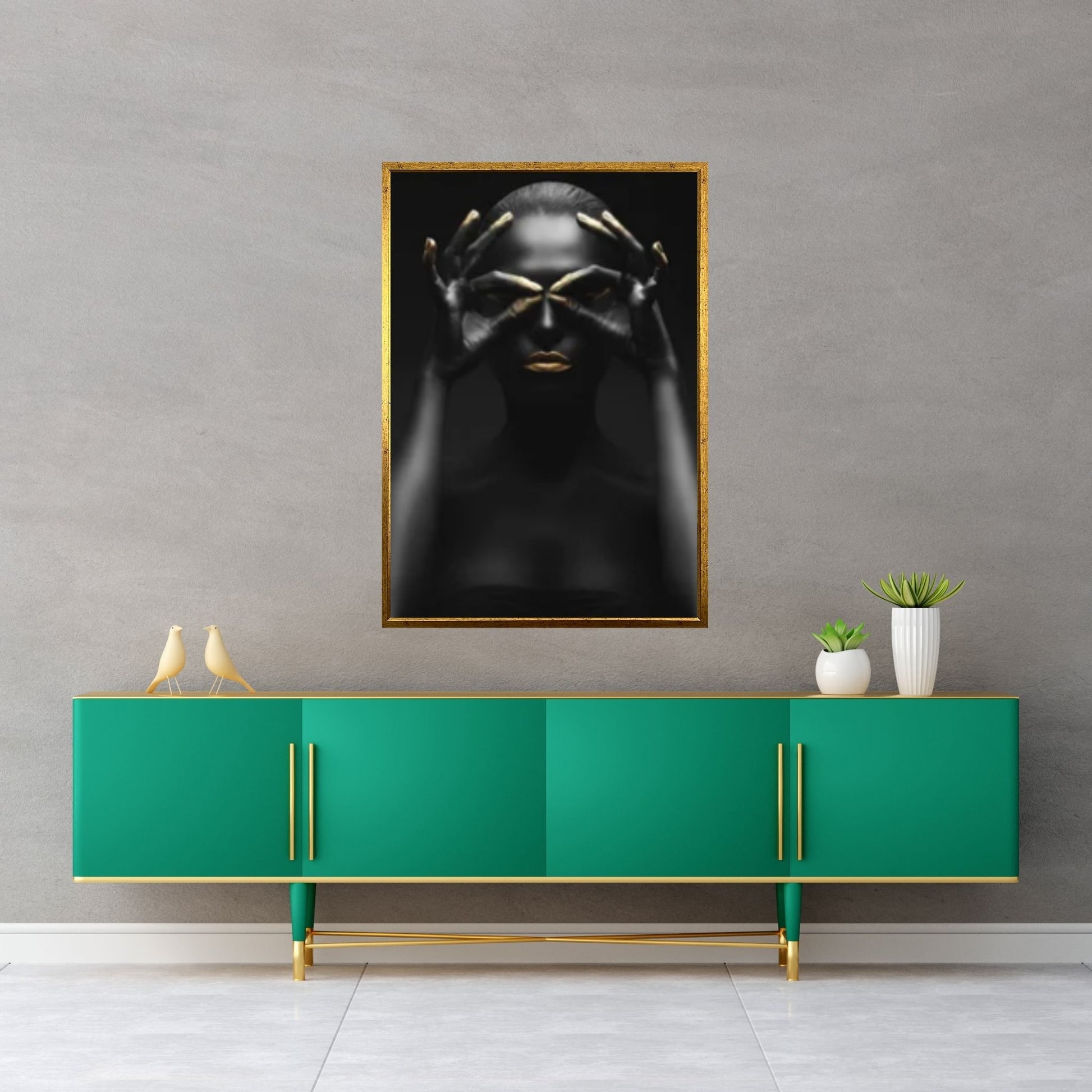 African Art Wall Decor, African Woman Makeup Wall Art, Abstract Canvas Art, Modern Gold Lips Wall Art - Y Canvas