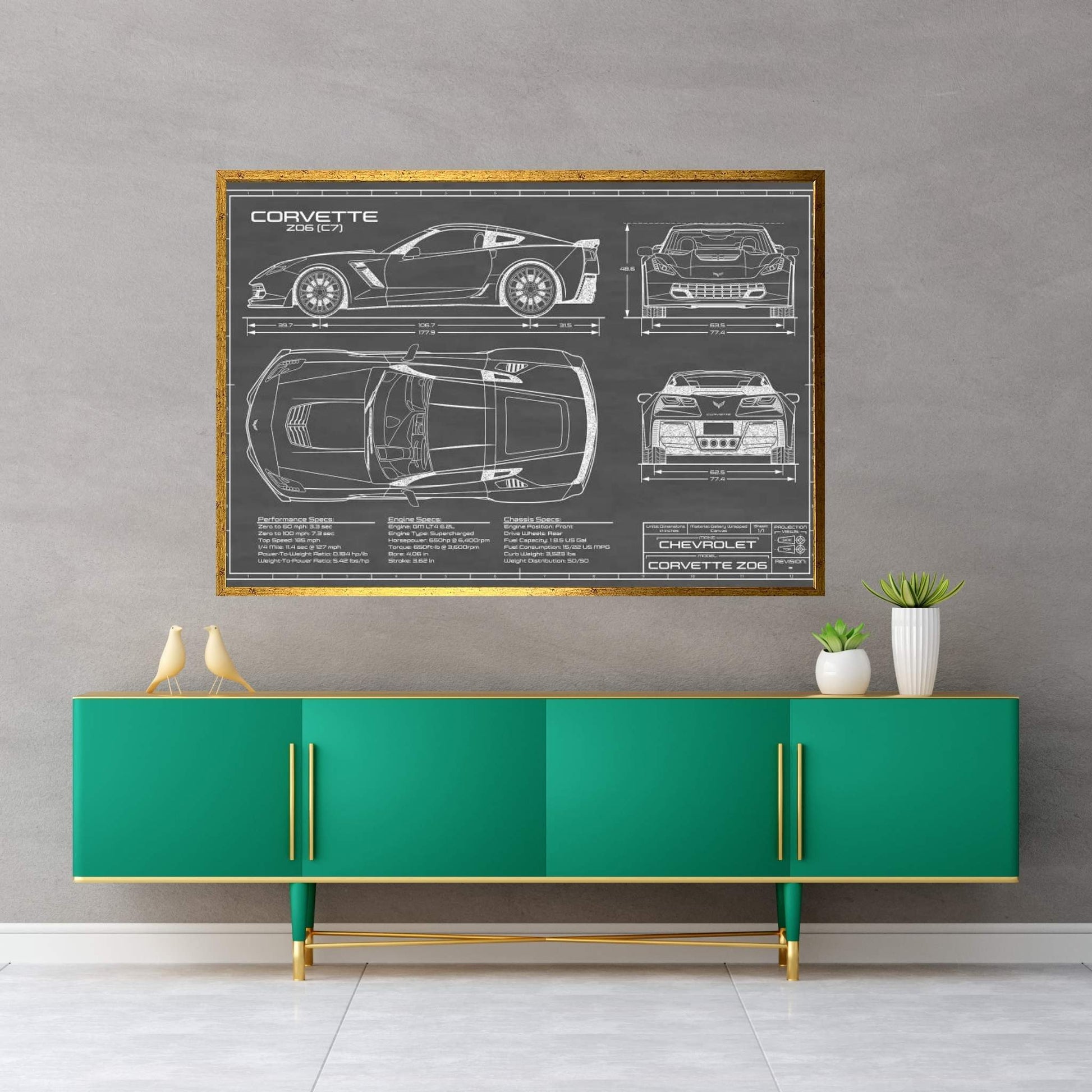 Corvette (C7) Z06 Black Canvas Wall Art - Y Canvas