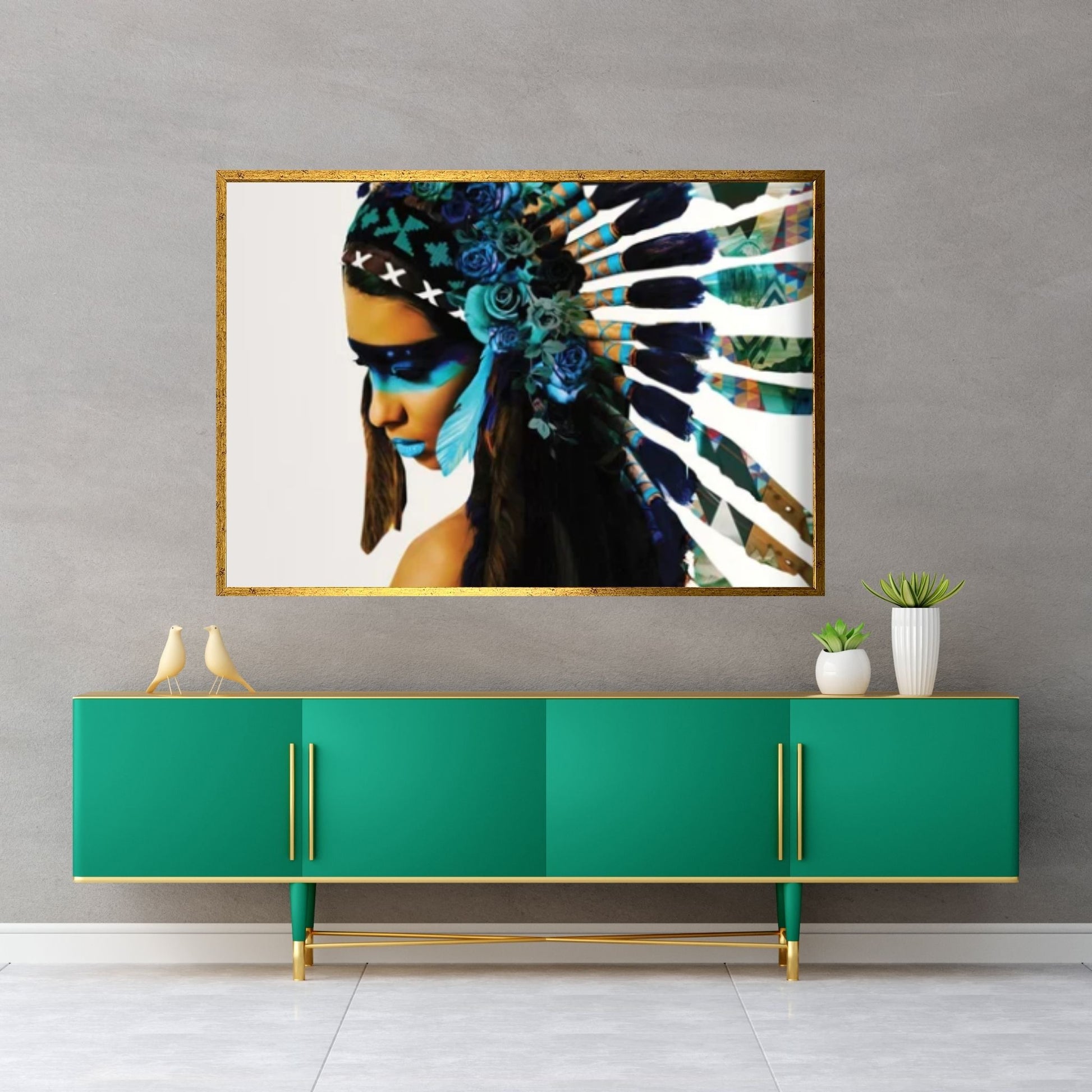 Native American turquoise and white background - Y Canvas