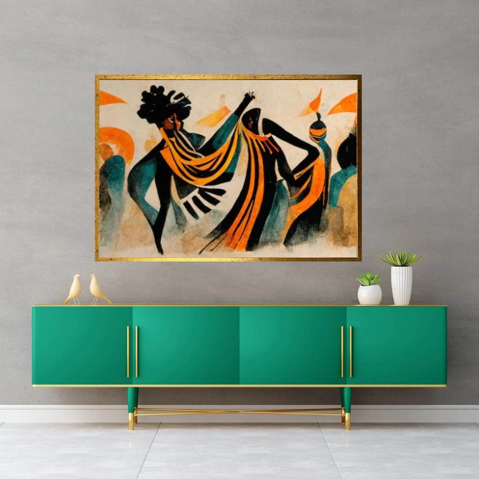 Modern African Canvas Wall Art - Colorful and Abstract Dancing People - Y Canvas