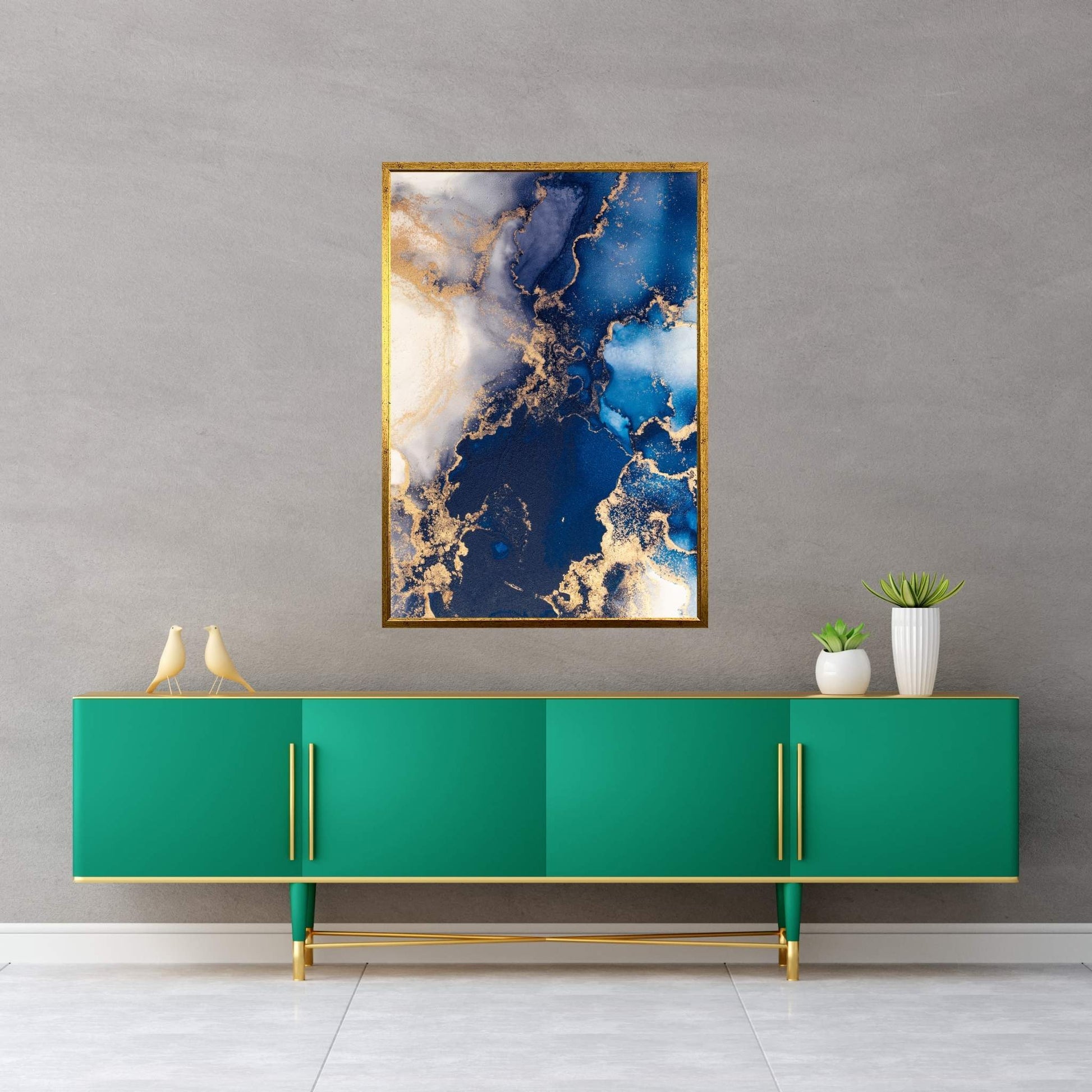 Abstract Blue White Gold Marble Canvas Wall Art Home Decor - Y Canvas