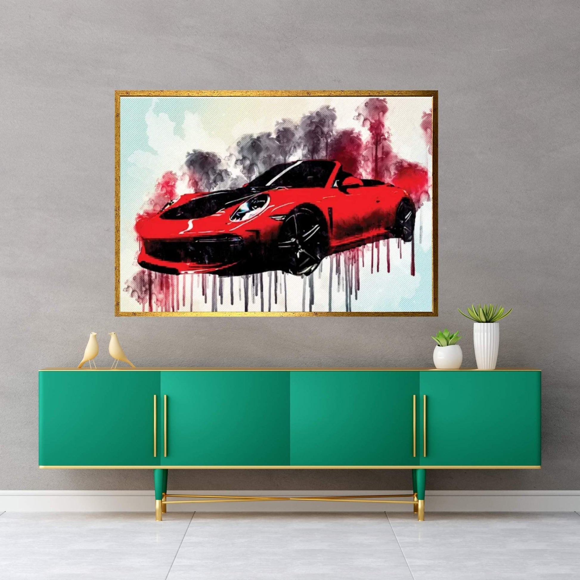 Porsche 991 Carrera Stinger 2018 Red Cabriolet Sports Tuning 911 German Sports Cars Canvas Wall Art - Y Canvas