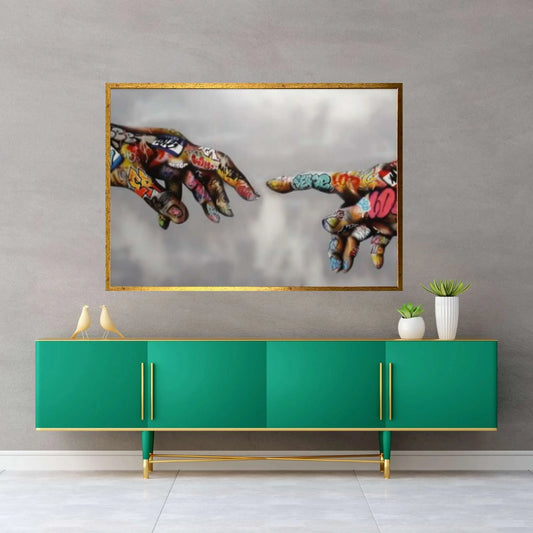 Banksy Canvas Wall Art, Creation of Adam Decor, Creation of Graffiti Adam - Y Canvas