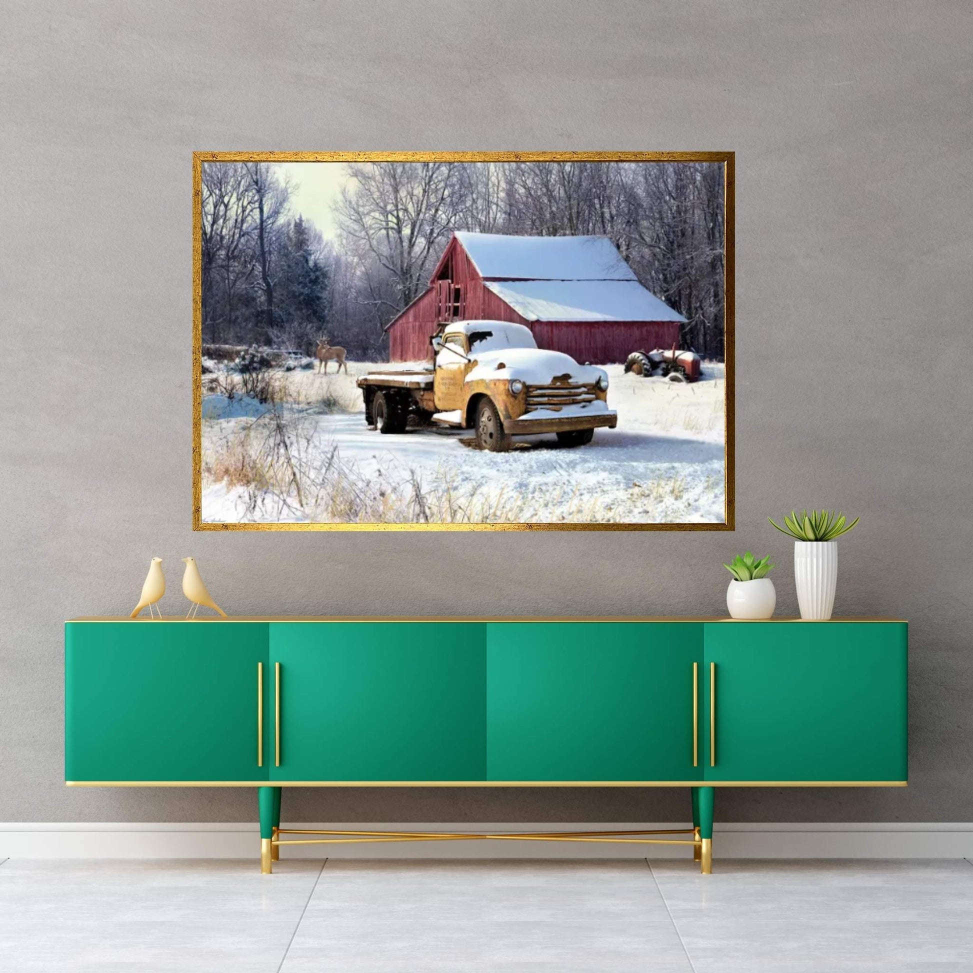 Winter Truck Canvas Wall Art - Y Canvas