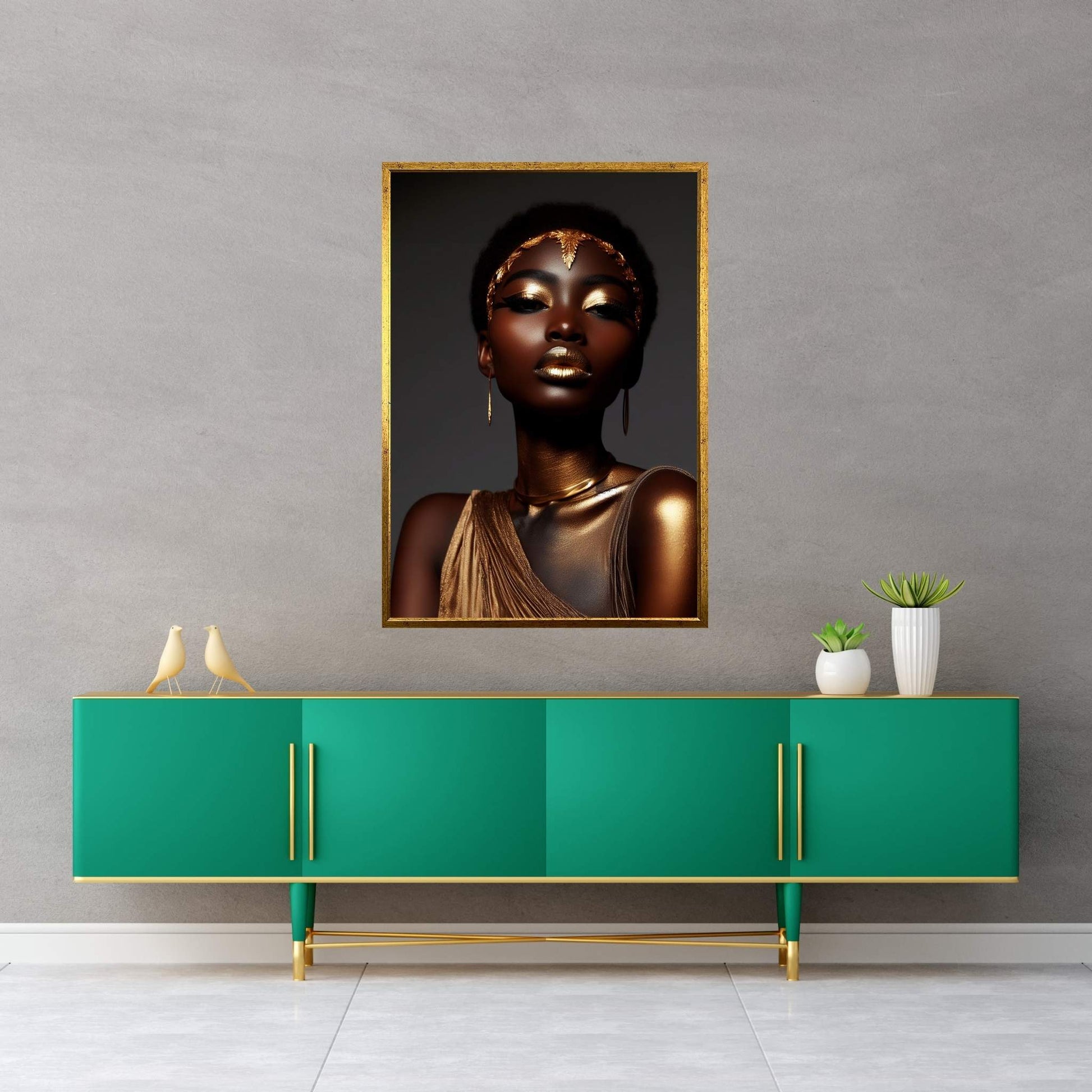 African Black Woman Gold Make-up Canvas Portrait Canvas Wall Art - Y Canvas