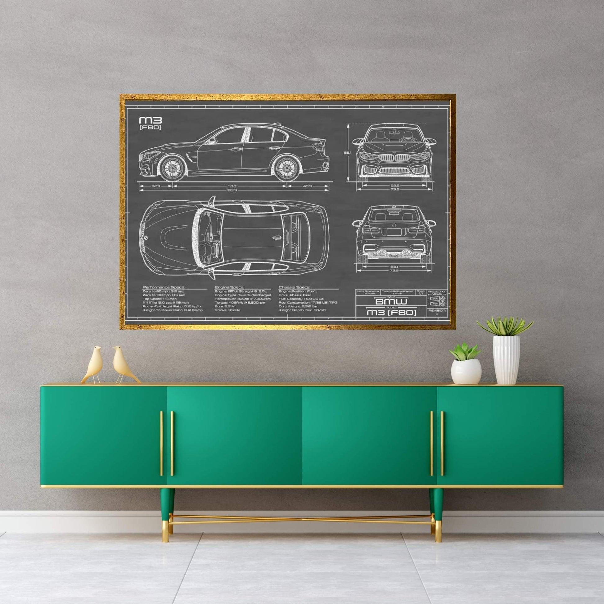 BMW M3 (F80) Black Canvas Wall Art - Y Canvas