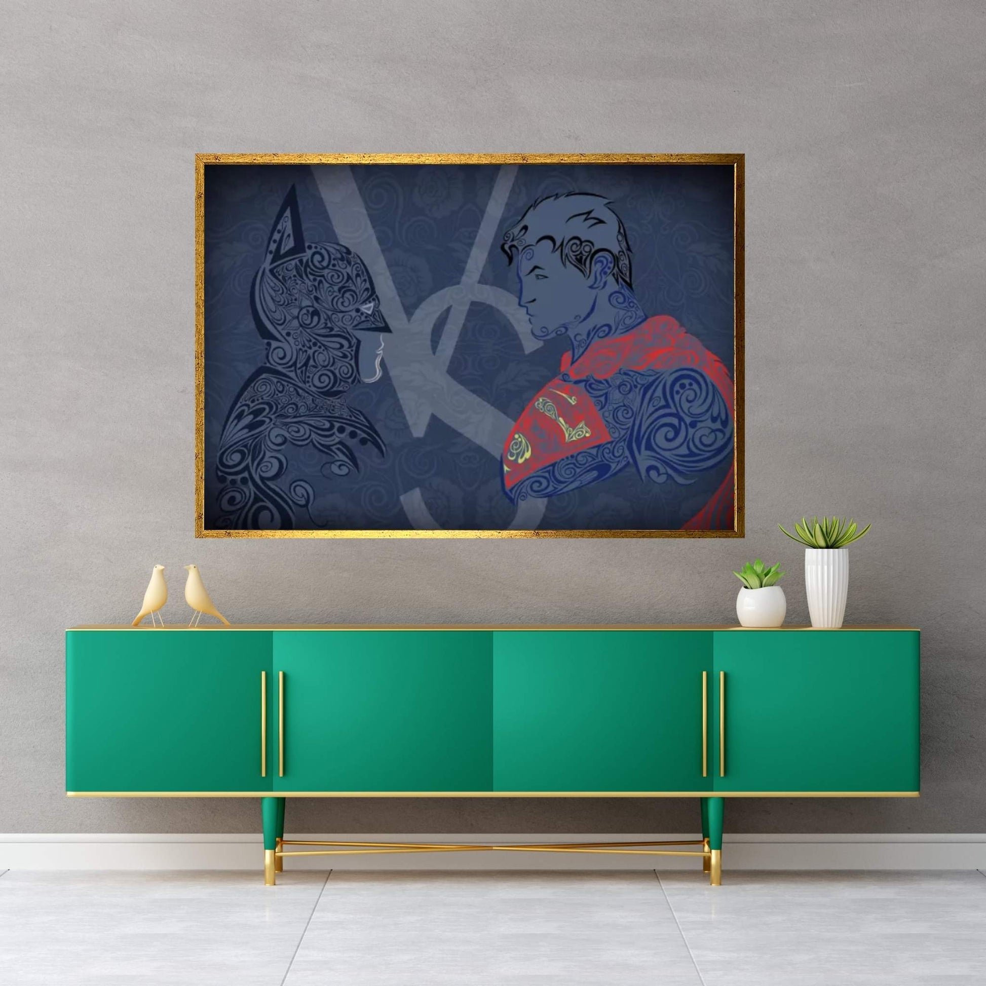 The Showdown, Dark Night Vs Man of Blue Steel Canvas Wall Art - Y Canvas