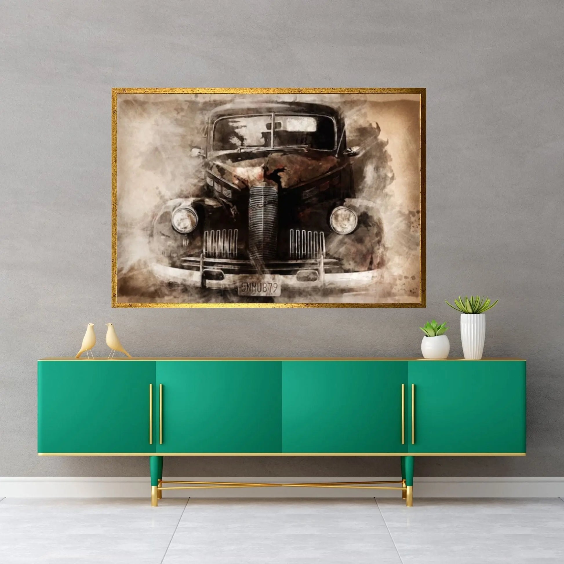 Black Classic Car Drawing Effect Canvas Art, Luxury Cars with Drawing Effect, Nostalgic Car Wall Decor - Y Canvas