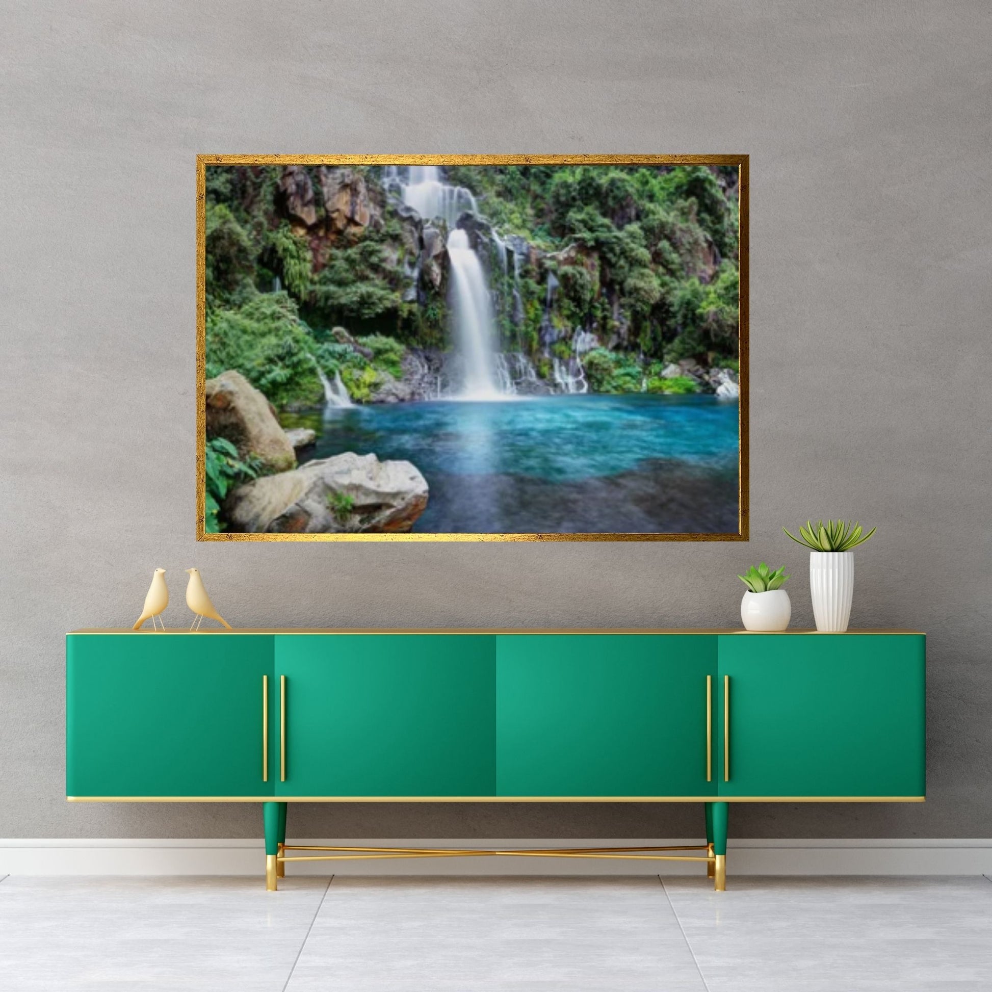 Island Beautiful Nature Waterfalls Canvas Wall Art - Y Canvas