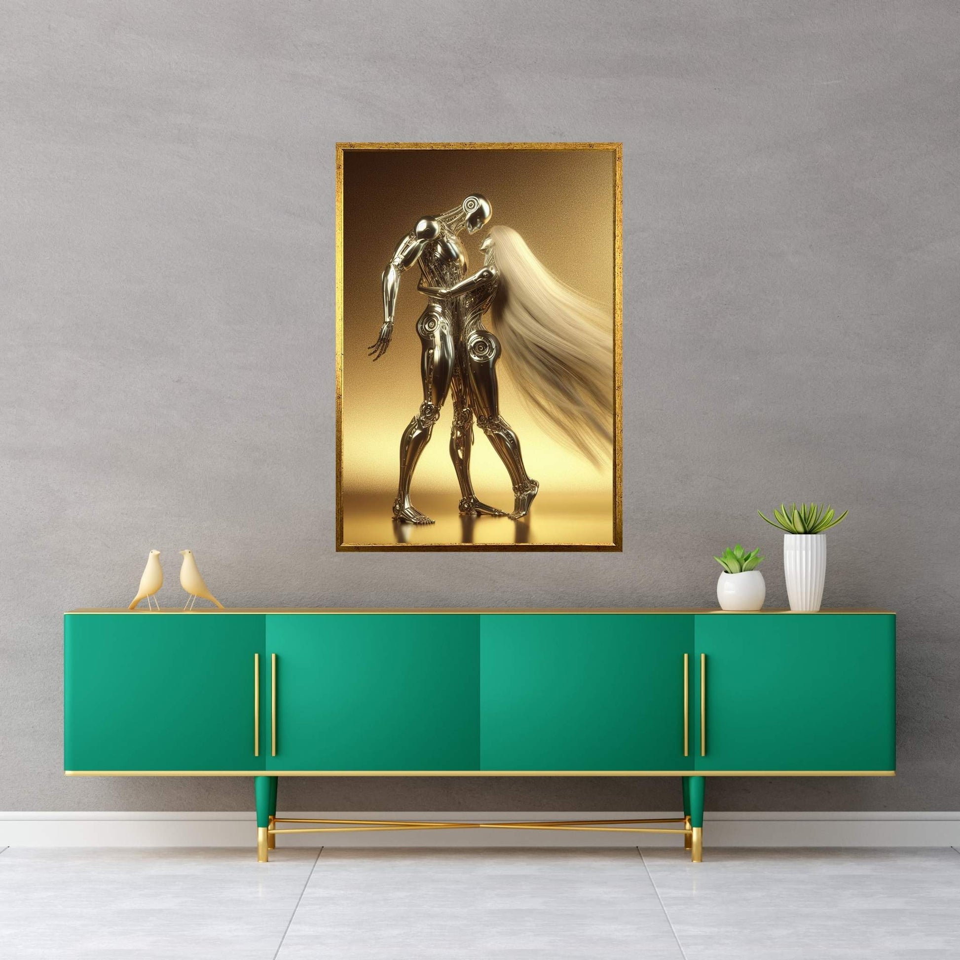 Gold Love Couple Robotics Canvas Wall Art - Y Canvas