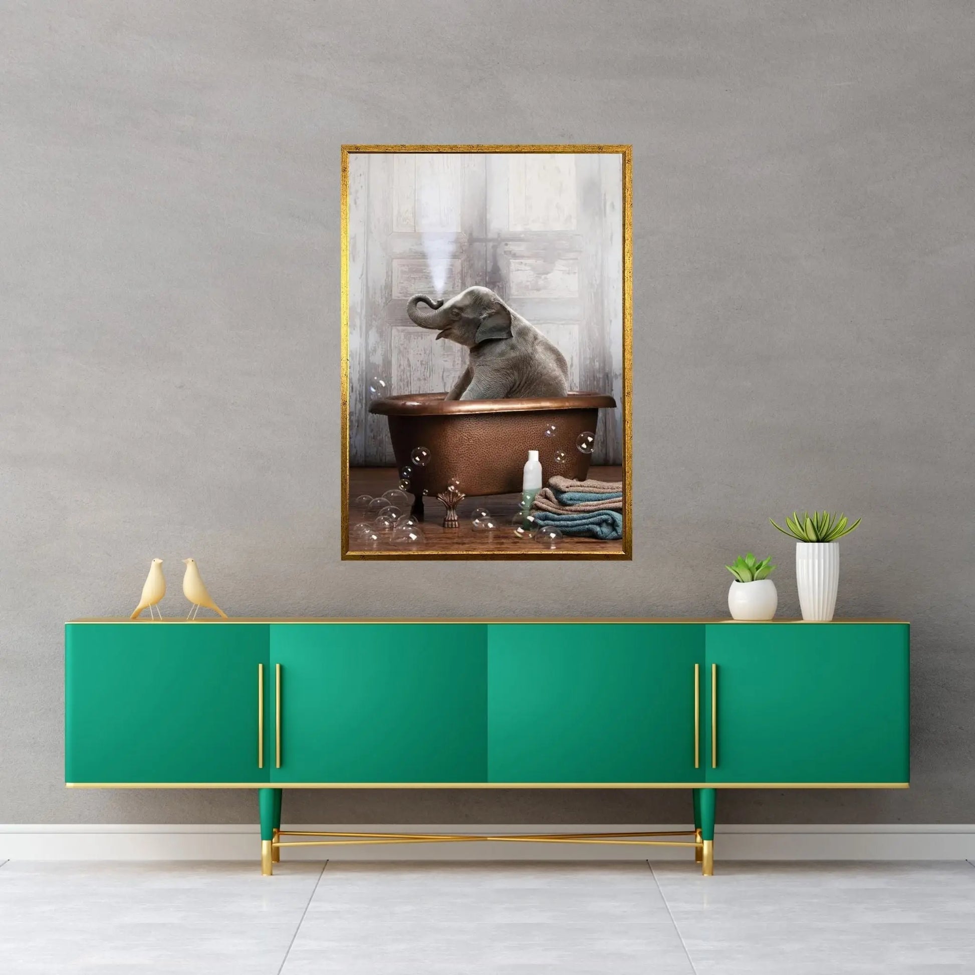 Elephant In The Tub Canvas Wall Art - Y Canvas