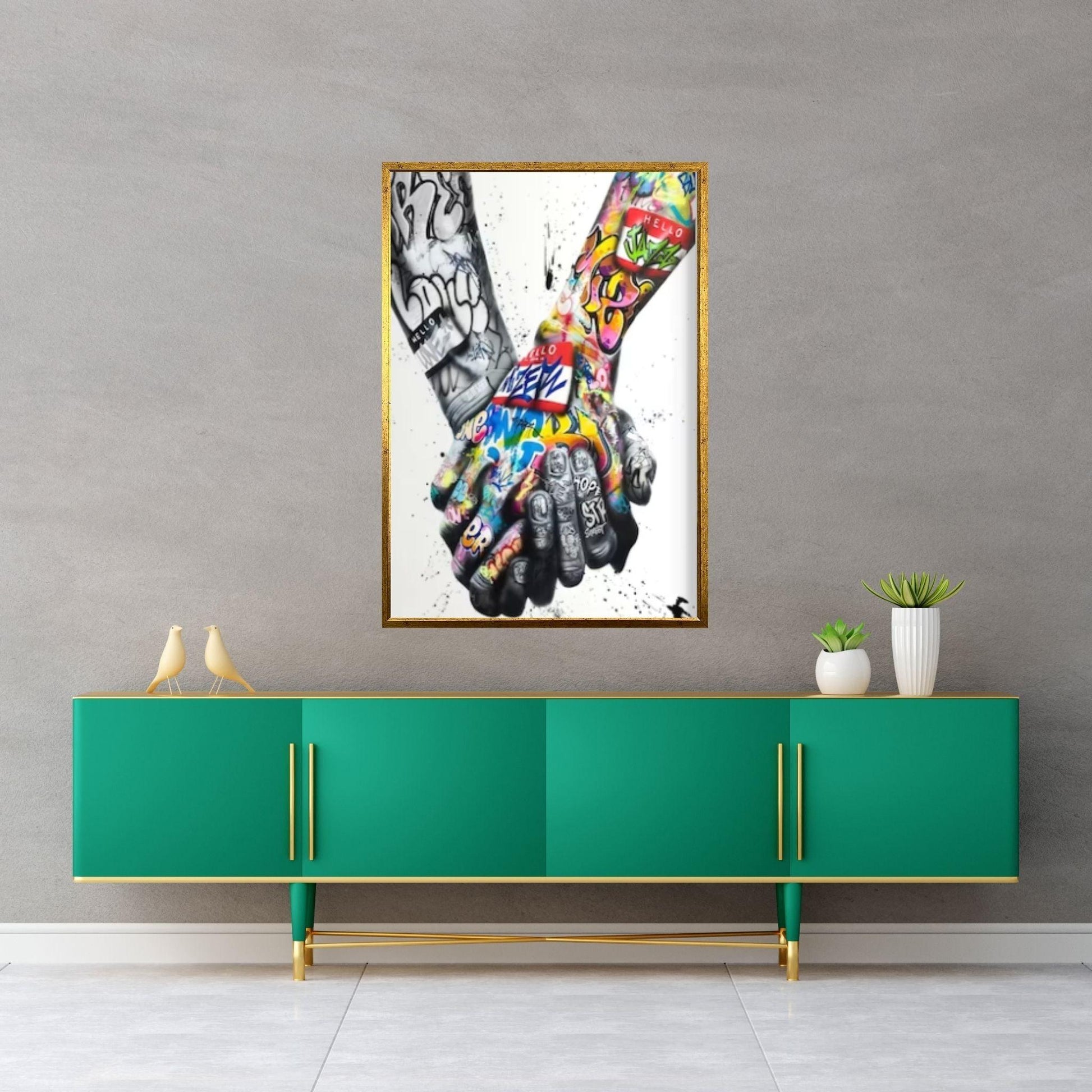 Street Art Hands Banksy Canvas Wall Art Decor Frame Option, Holding Hands Poster, Hands Print Wall Art Banksy Graffiti Art - Y Canvas