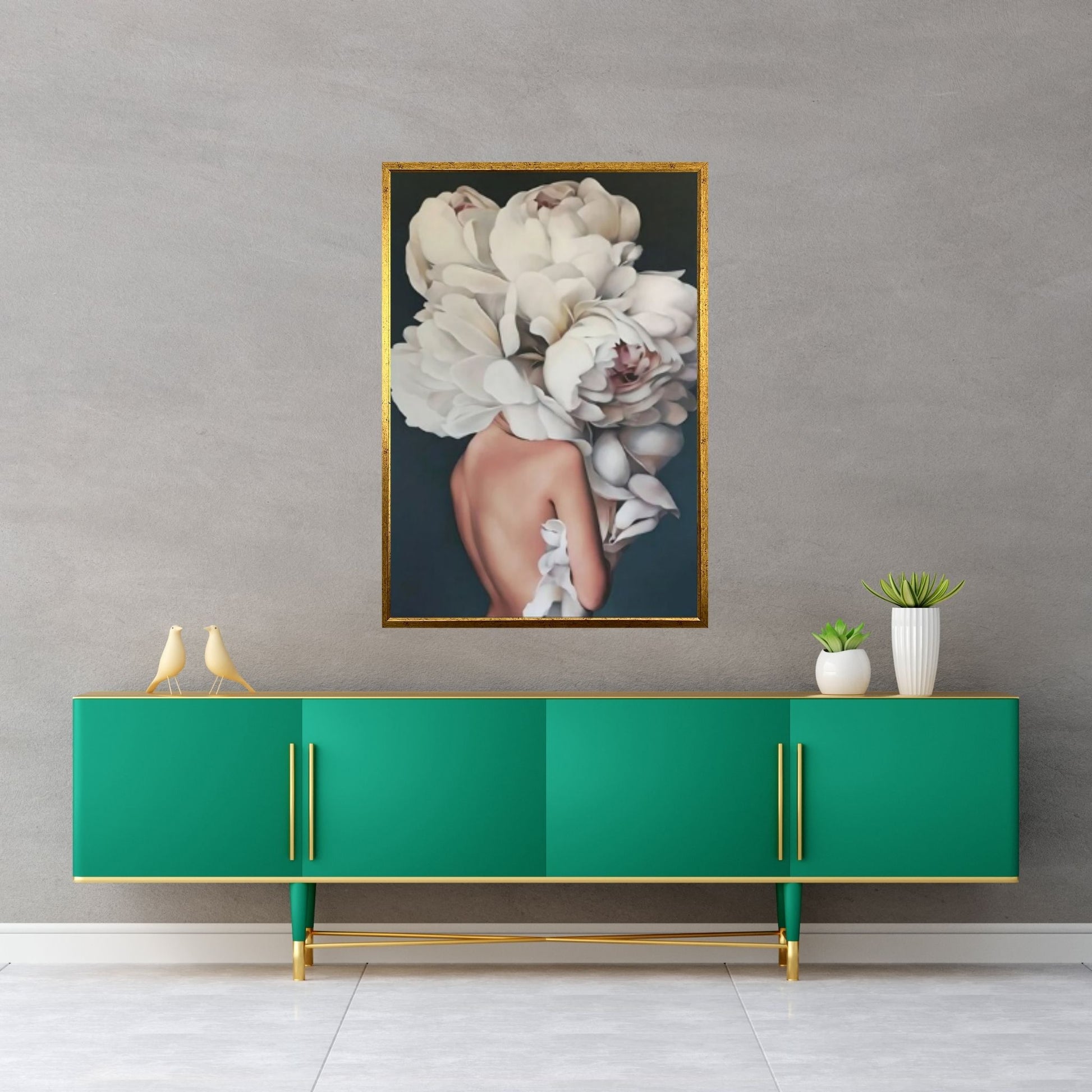 White Rose And Woman Canvas Art, Fashion Wall Art, Flower Head Woman Wall Art - Y Canvas