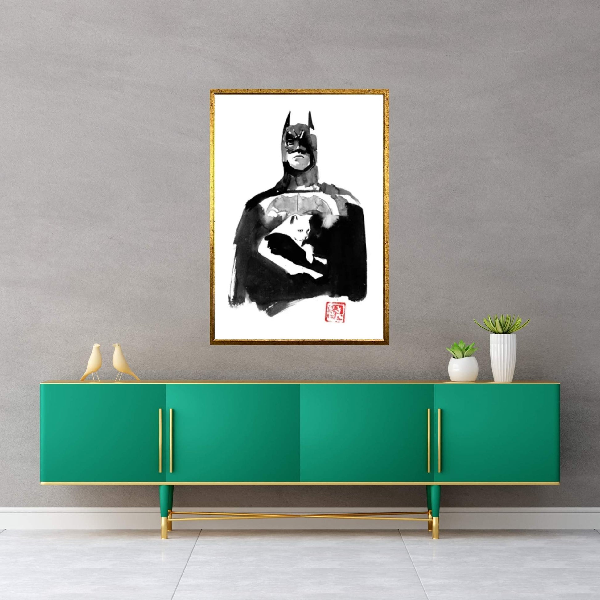 Batman With His Cat Canvas Wall Art - Y Canvas