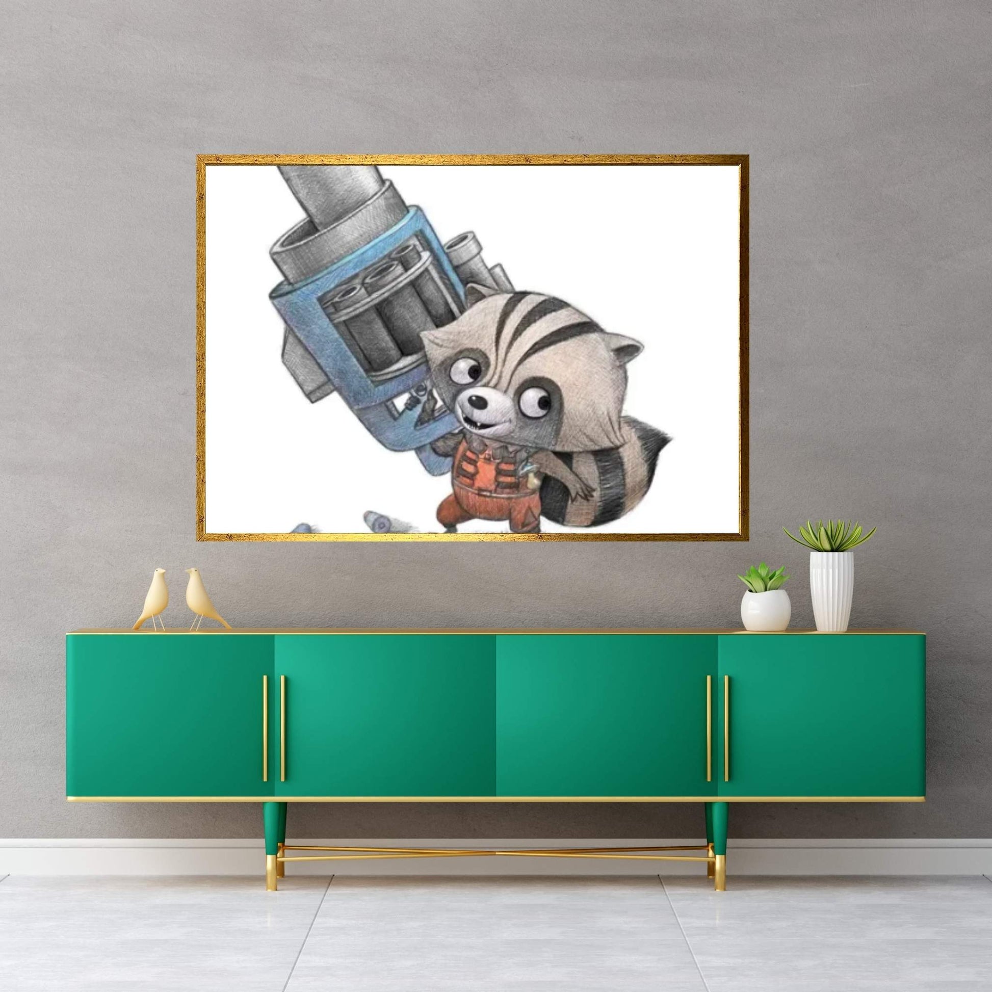 Baby Rocket Raccoon Canvas Wall Art - Y Canvas