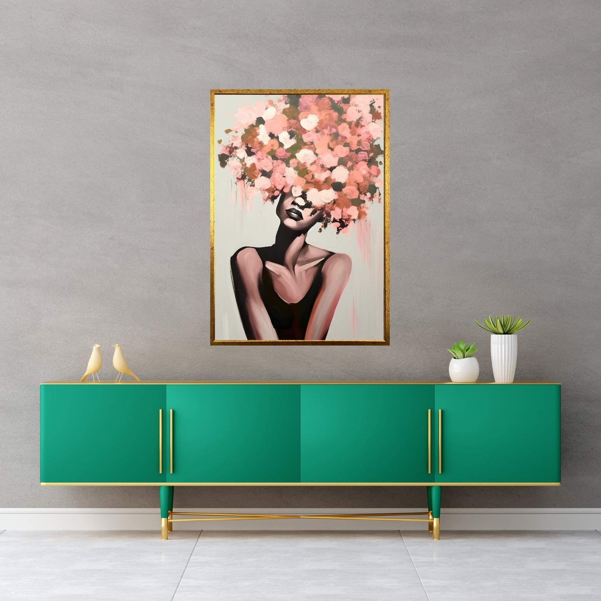 Woman Portrait Flower Head Canvas Wall Art - Y Canvas