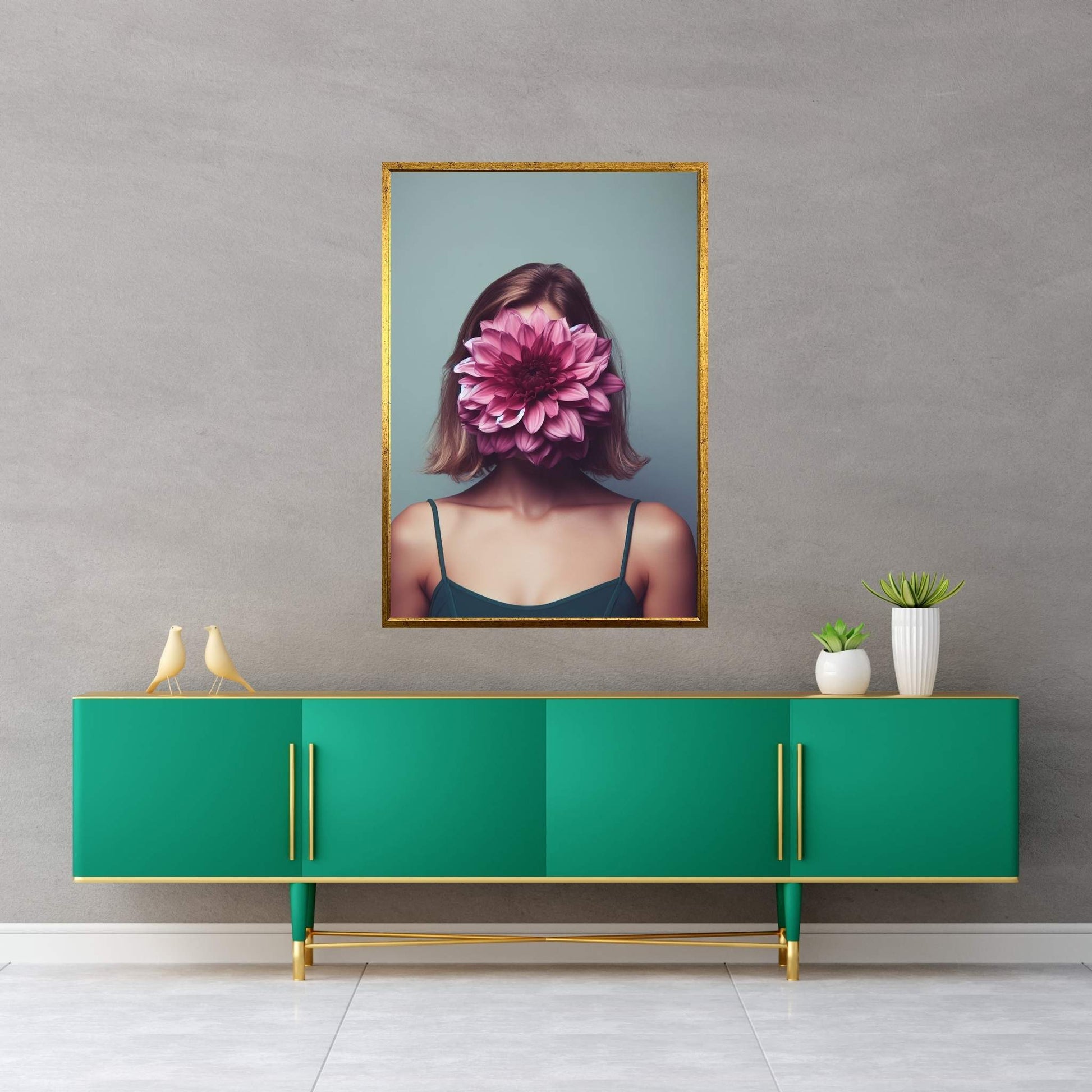 Woman Portrait Flower Head Canvas Wall Art - Y Canvas