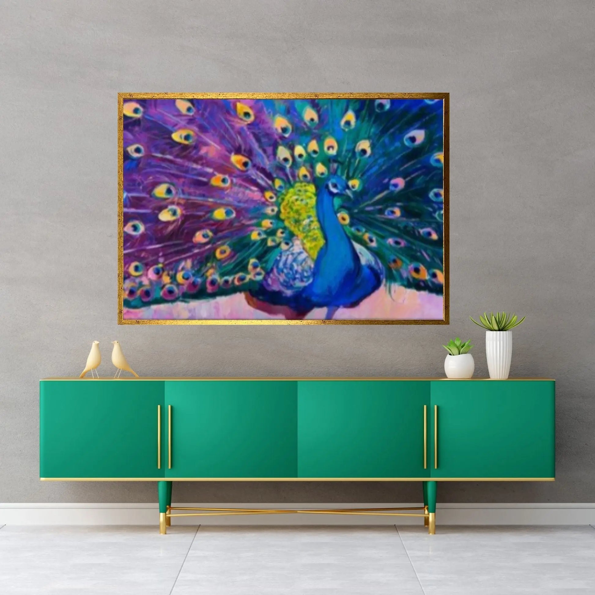 Painting Style Art Canvas Colorful Peacock Feather Animal Art Canvas Wall Art - Y Canvas