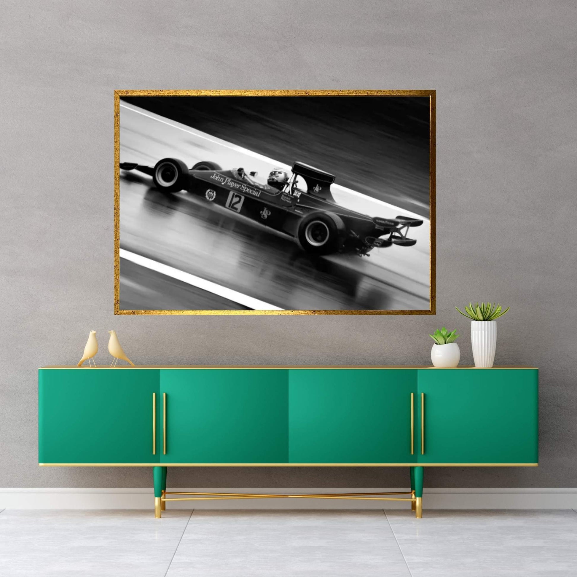 F1 Wet Track Grayscale Canvas Wall Art - Y Canvas