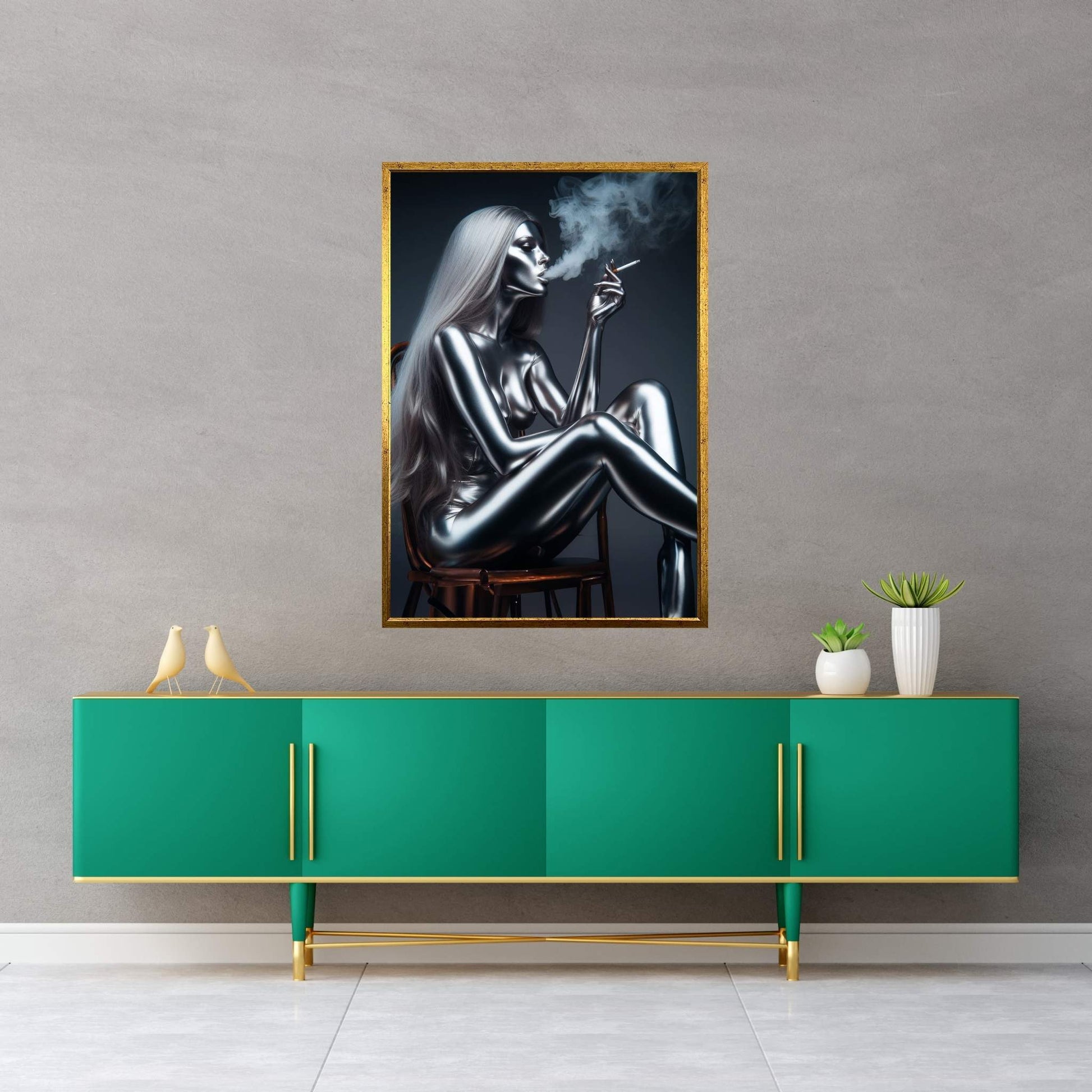 Metalic Robotics Smoke Woman Canvas Wall Art - Y Canvas