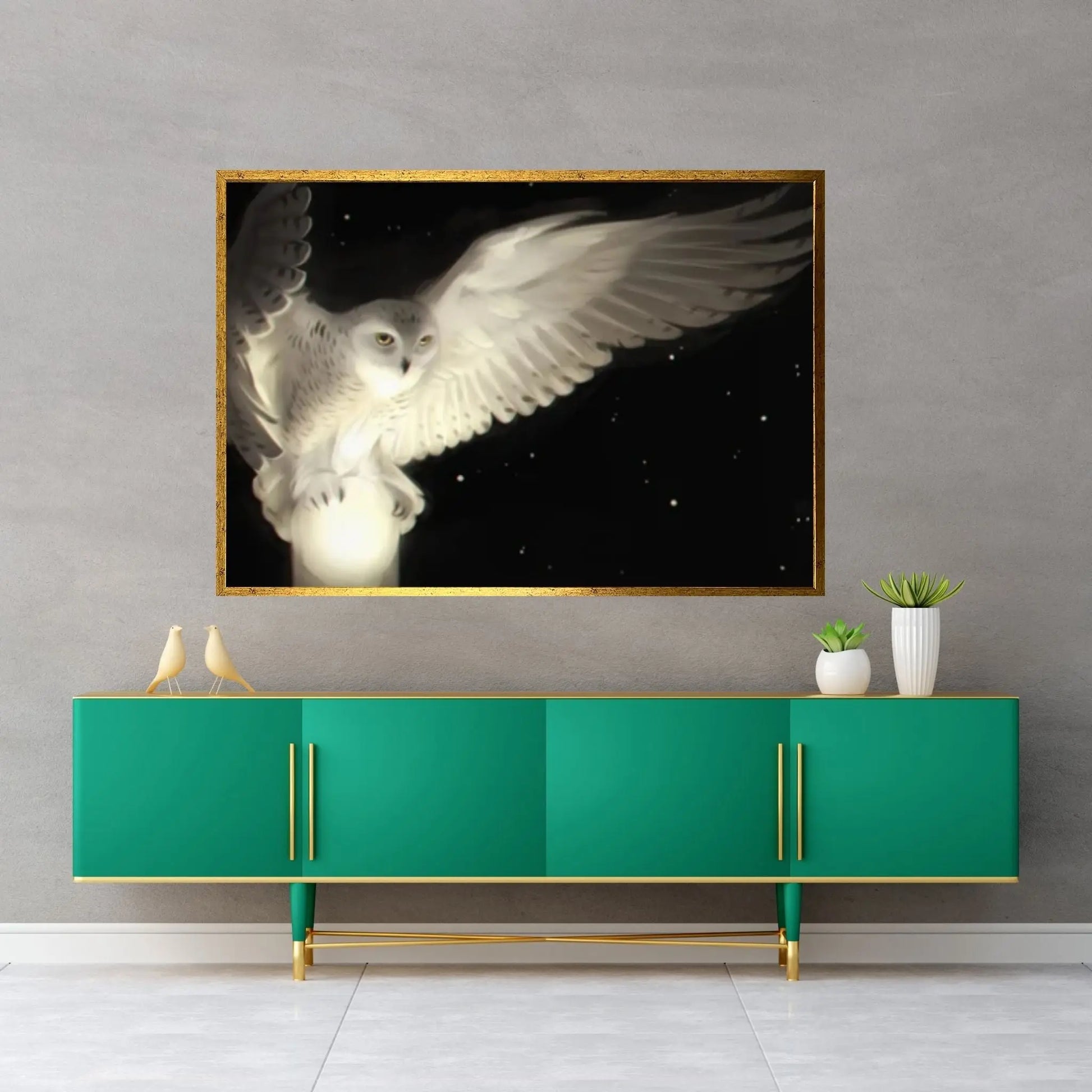 White Owl in Flight Canvas Wall Art - Y Canvas