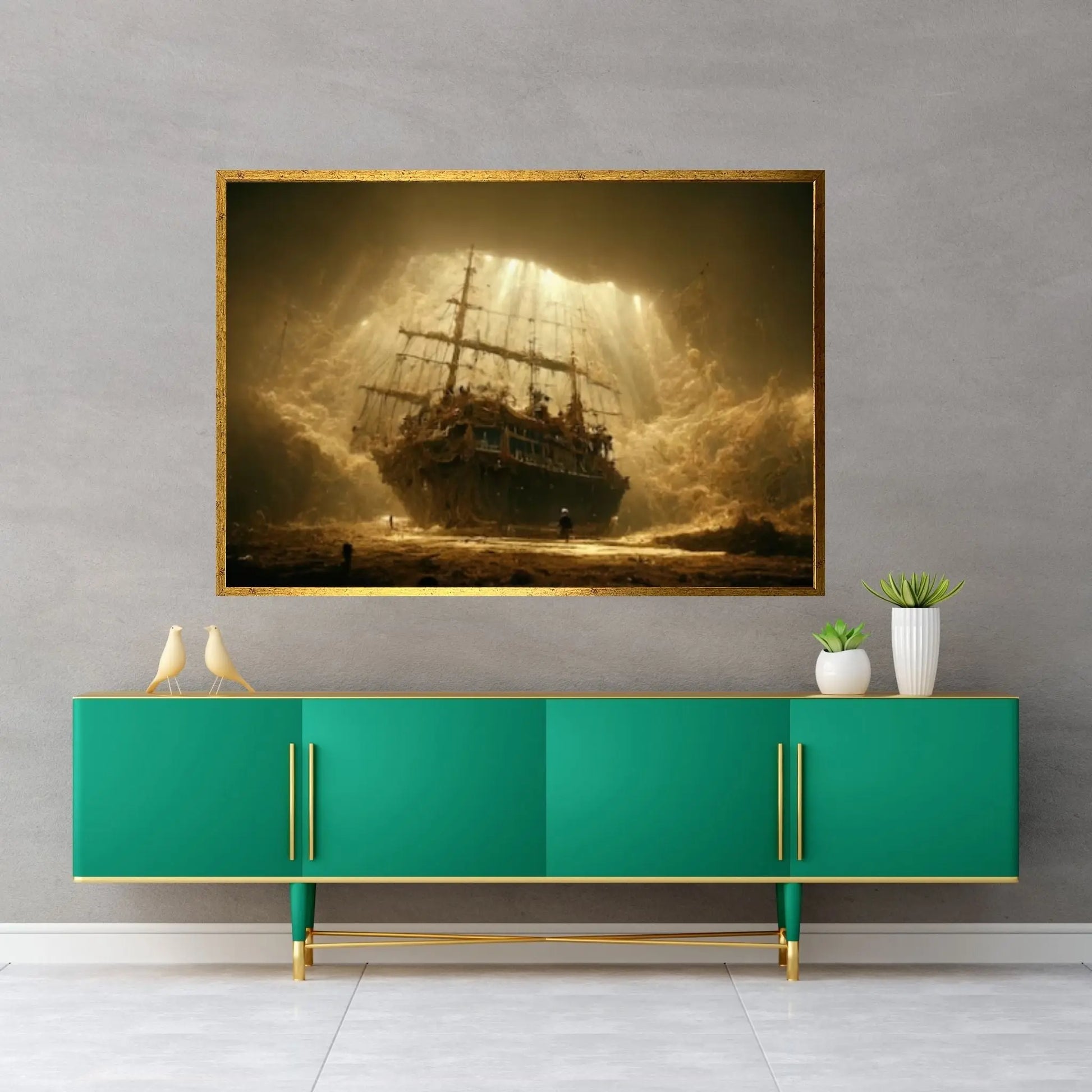 Ship Wars Wall Art,Pirate Ship Framed Canvas - Canvas Wall Art Luxury Decor for Room - Y Canvas