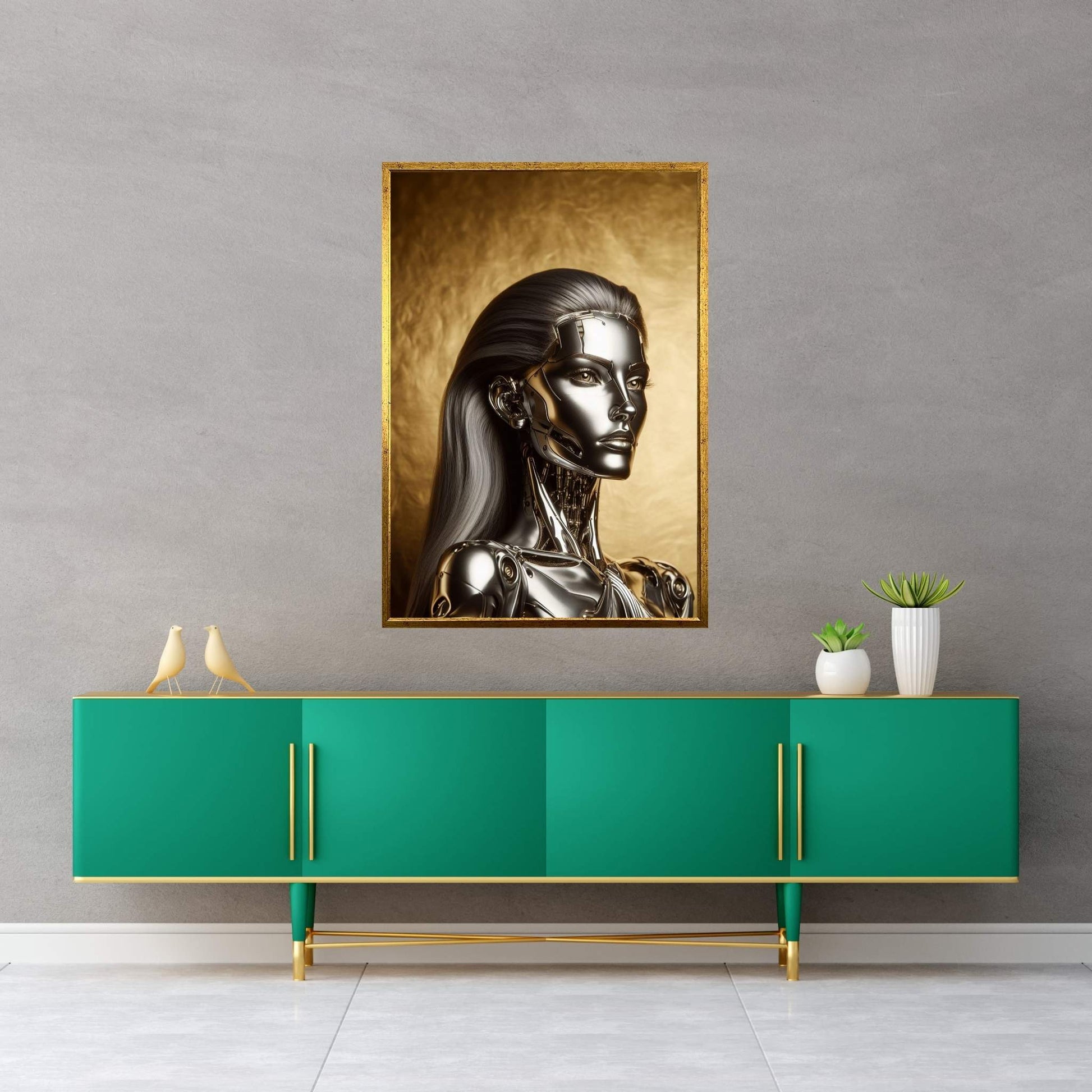 Gold Robotics Woman Canvas Wall Art - Y Canvas