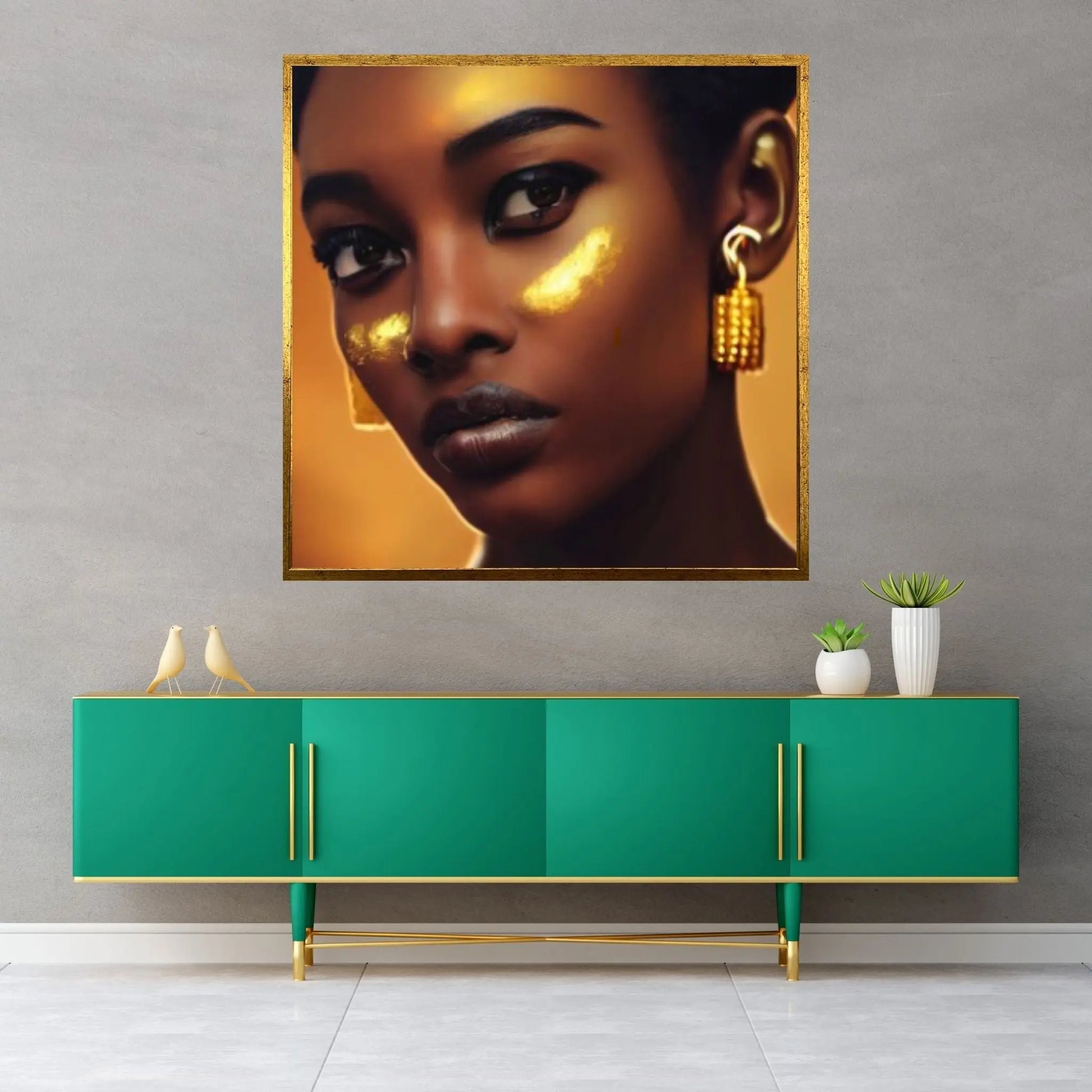 African Afro Canvas, African Woman Canvas, Gold Lip Art, Abstract Art Canvas, Ethnic Artwork, Black Woman Printed, African Gold Lip Printed - Y Canvas