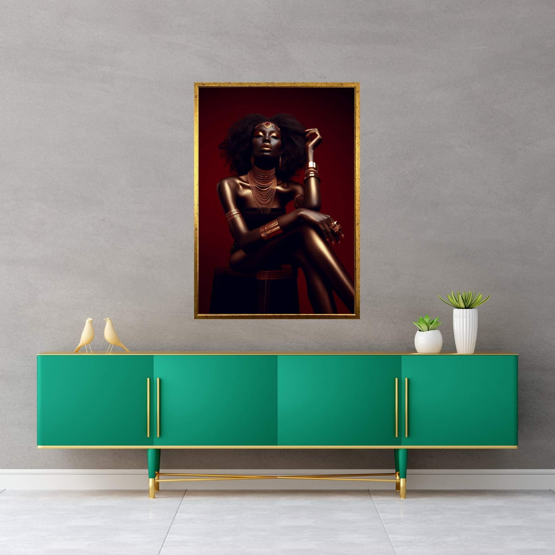 African Black Woman Gold Make-up Canvas Canvas Wall Art - Y Canvas