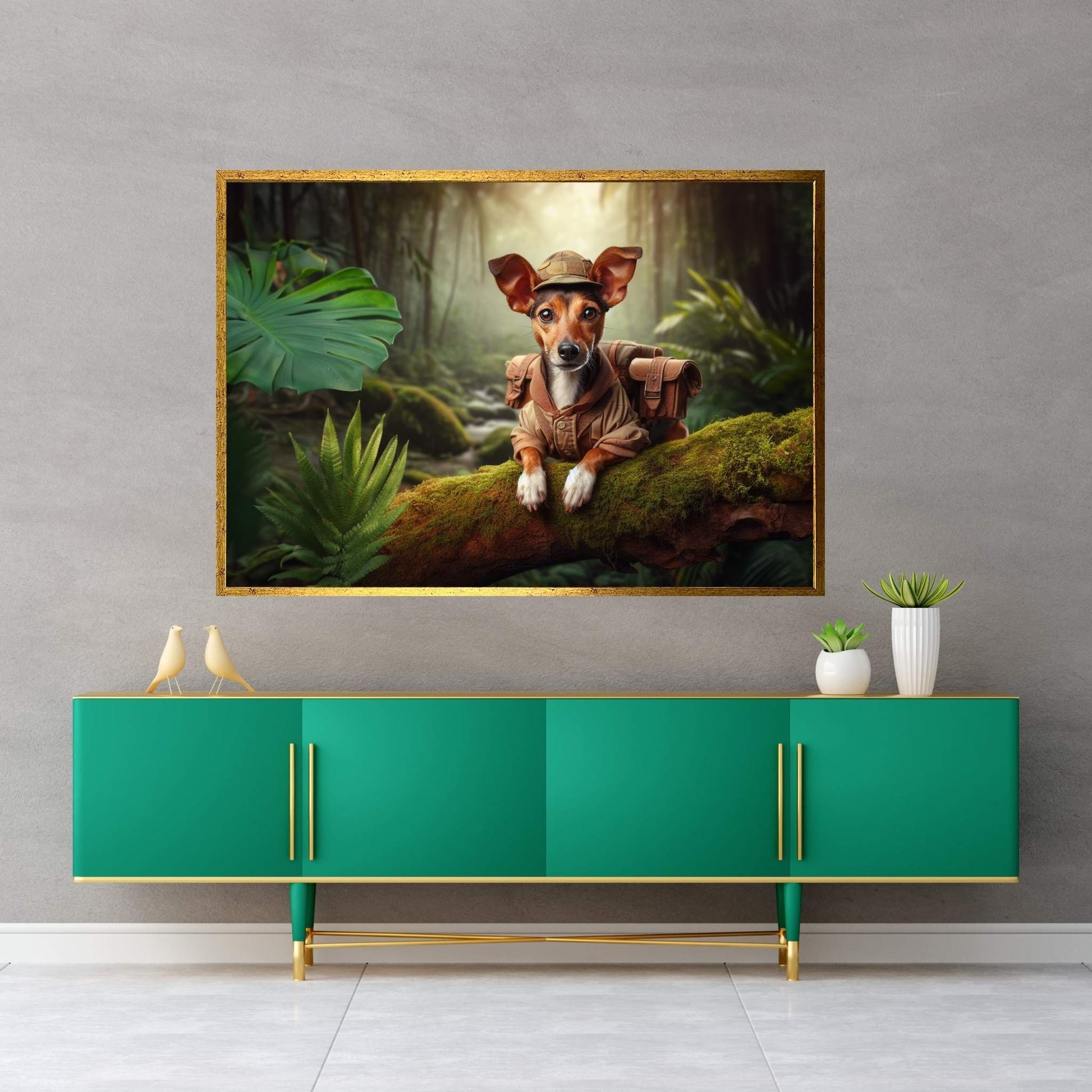 Adventurous Little Dog, Dog in the Forest Canvas Wall Art - Y Canvas