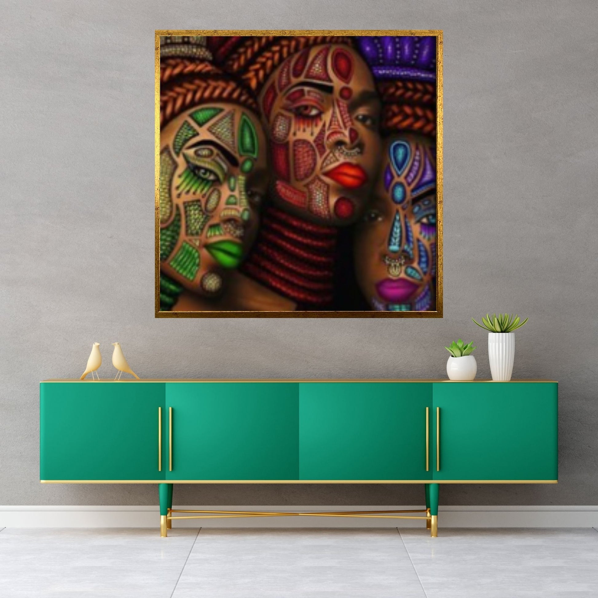 African Art Wall Decor, African Woman Makeup Wall Art, Abstract Canvas Art - Y Canvas