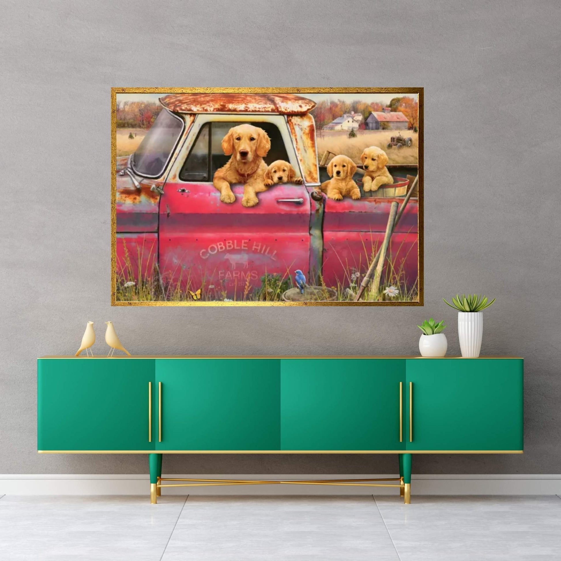 Goldens And Truck Canvas Wall Art - Y Canvas