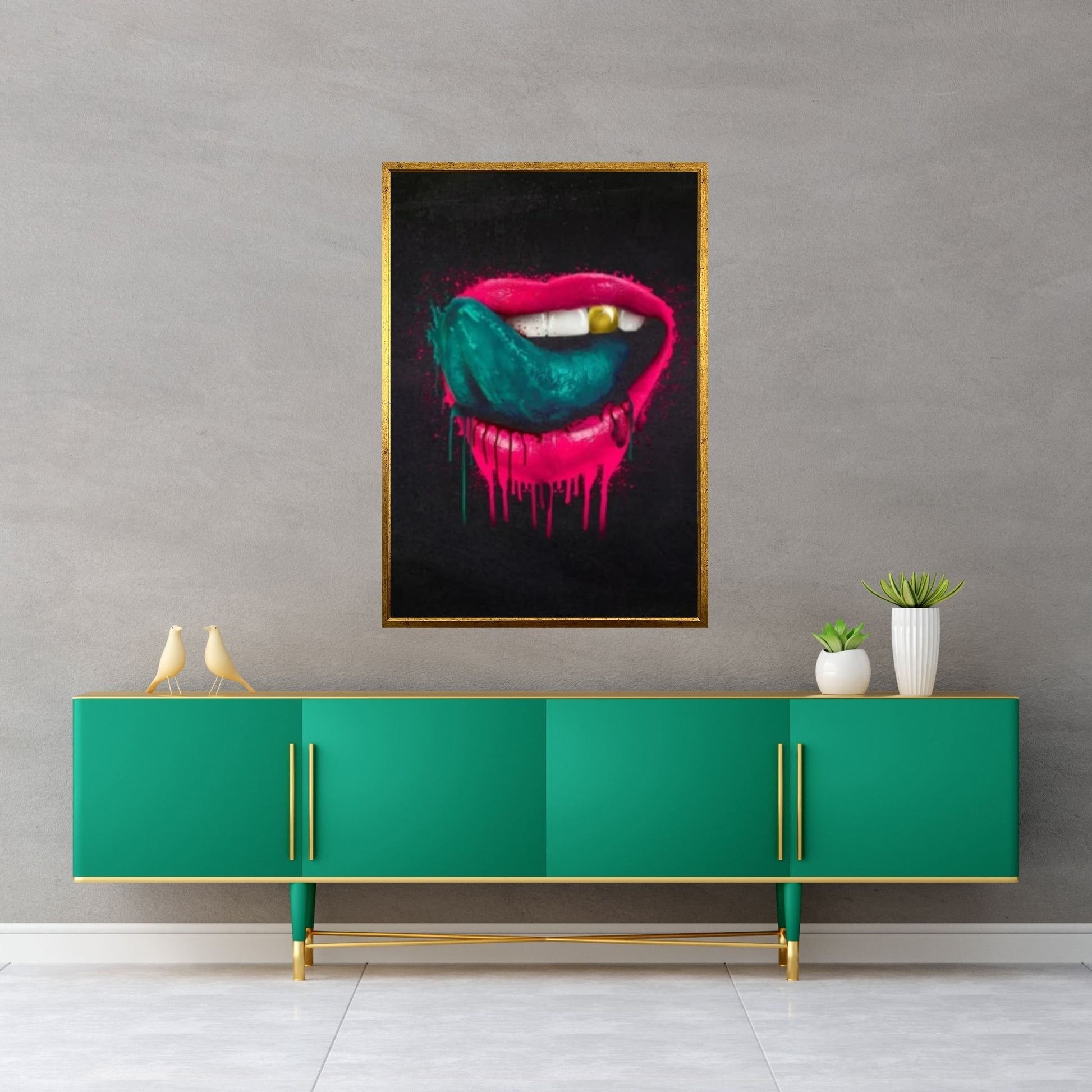 Large Sexy Lips Print on Canvas, Christmas Gift, Floating Frame Option - Y Canvas