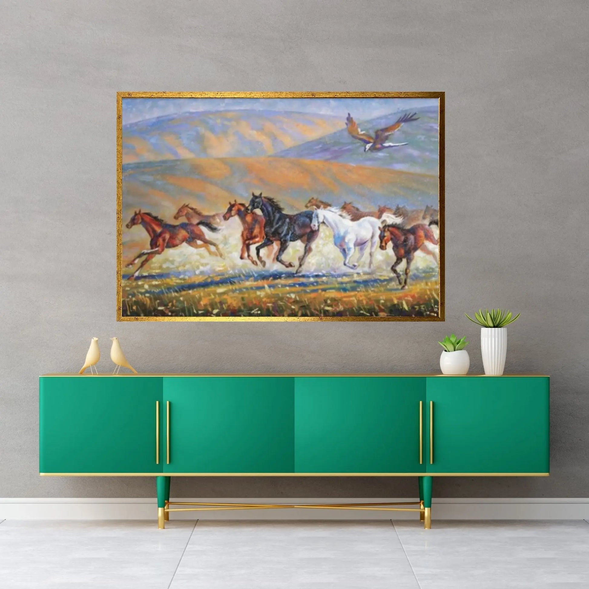 Large Running Horses Canvas Wall Art Print,Horse Poster Large Wall Art,Modern Trendy Wall Art Decor - Y Canvas