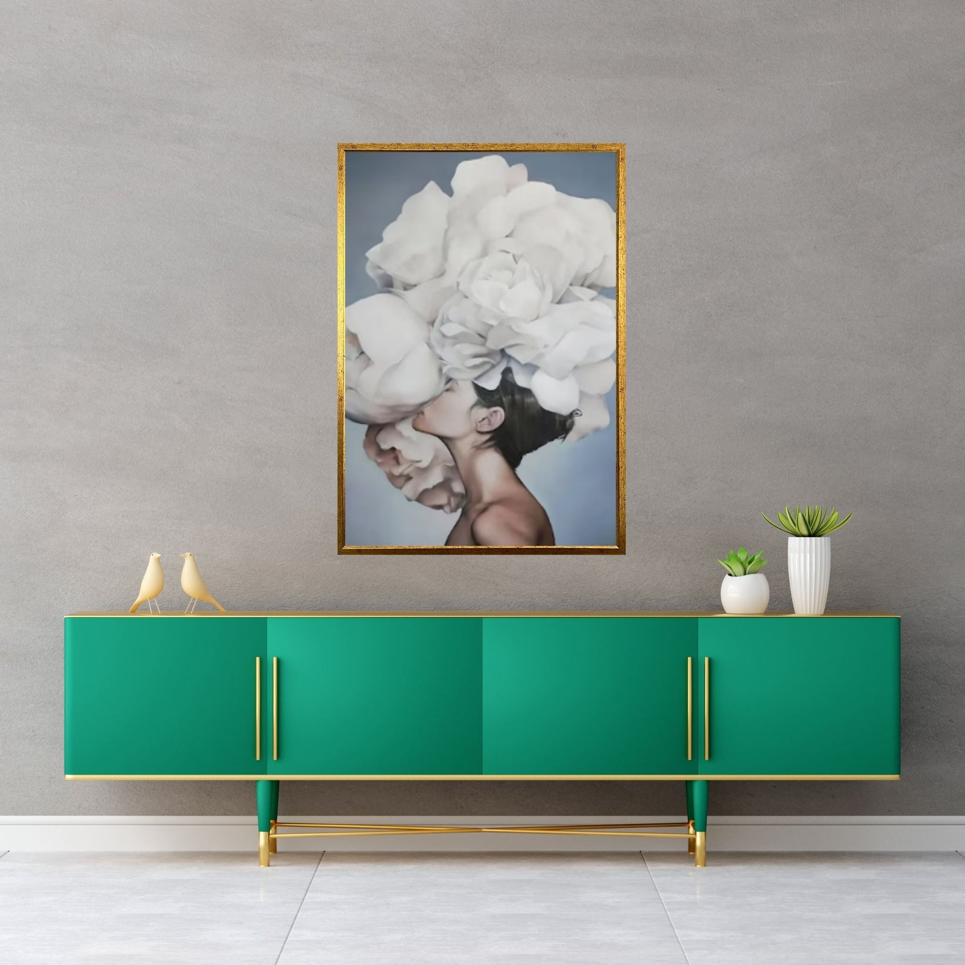 Woman and White Rose Canvas Art - Y Canvas