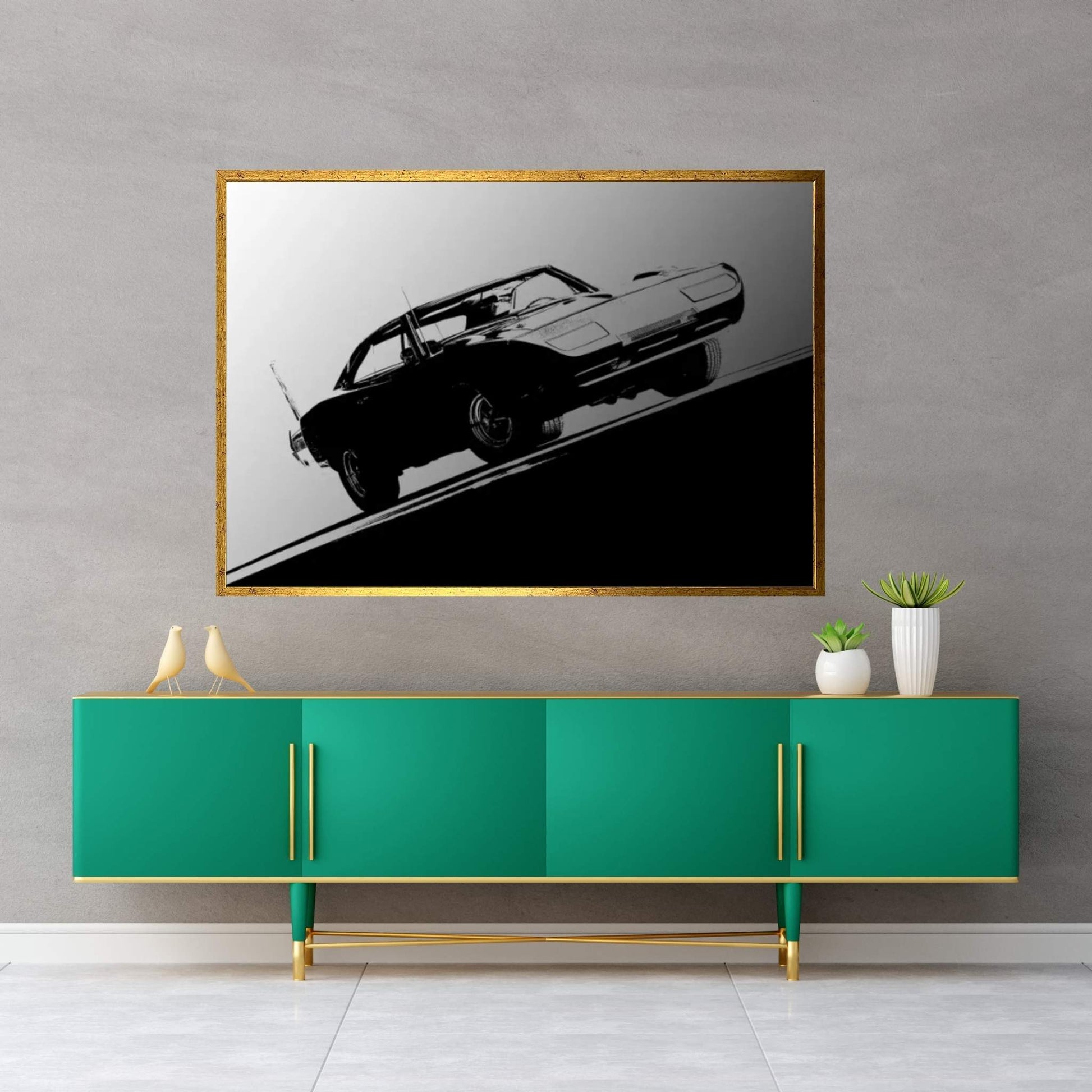 1969 Dodge Daytona, Black & White Canvas Wall Art - Y Canvas