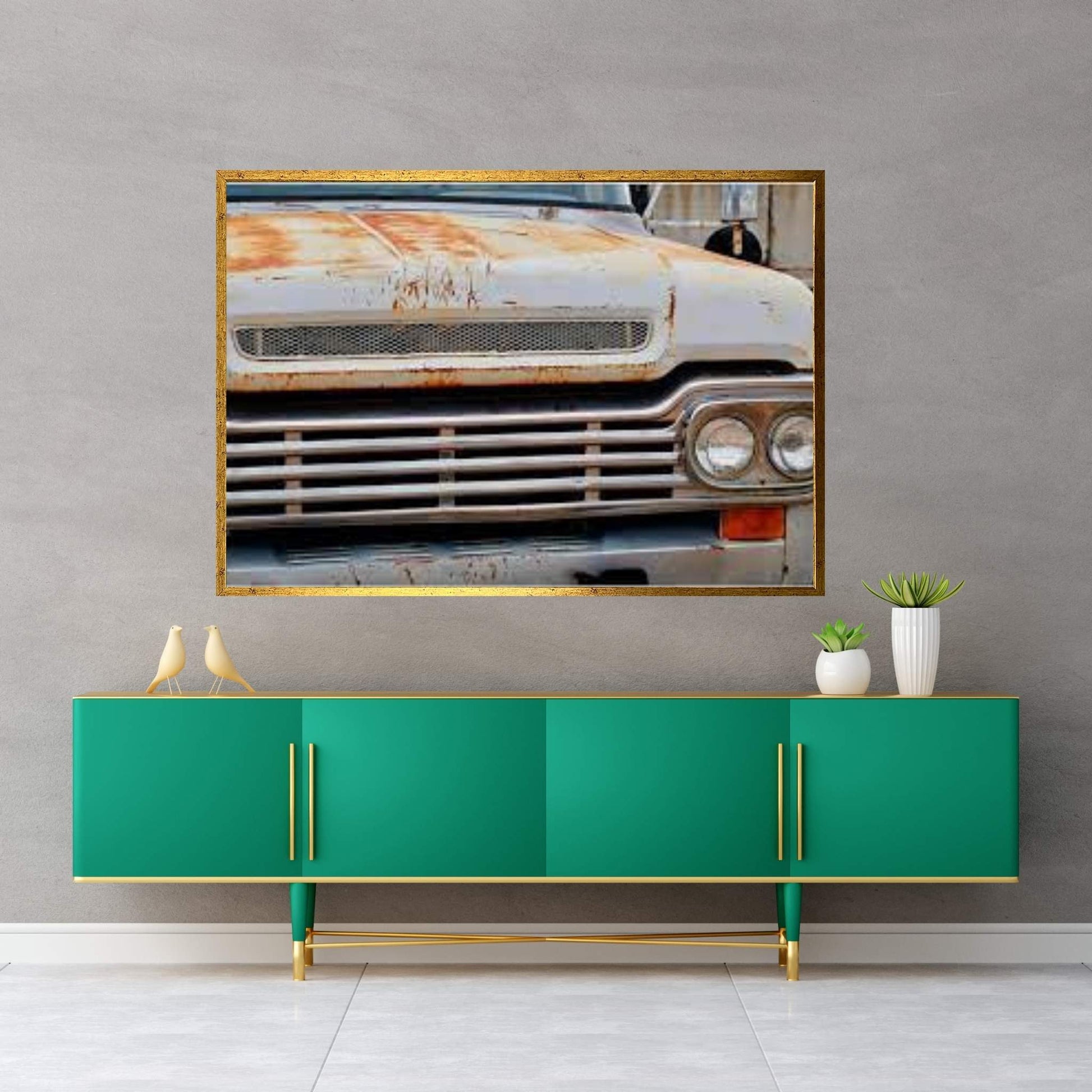 White Ford Grill Canvas Wall Art - Y Canvas