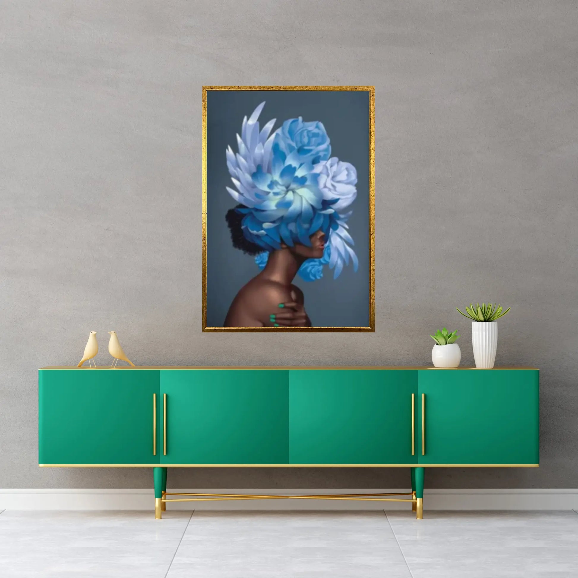 Flowers Feathers Woman With Flower Abstract Canvas Painting Wall Art Decorative Painting - Y Canvas