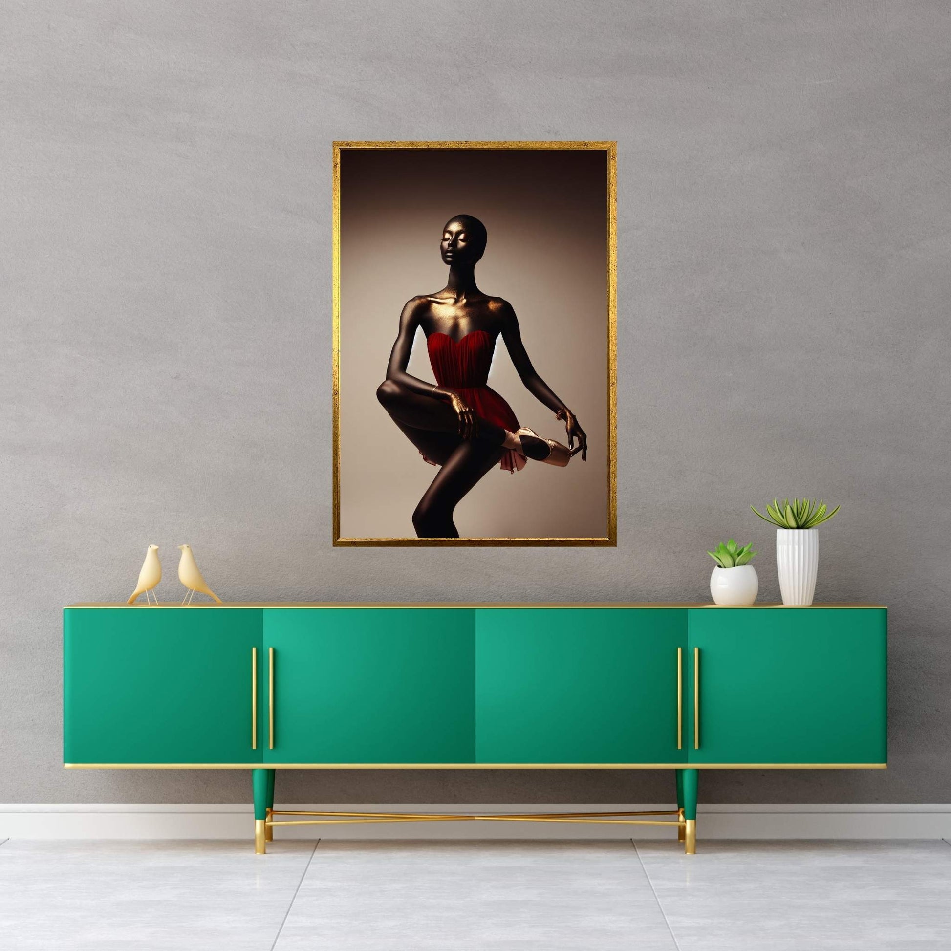 African Black Woman Ballerina in Red Dress Canvas Wall Art Home Decor - Y Canvas