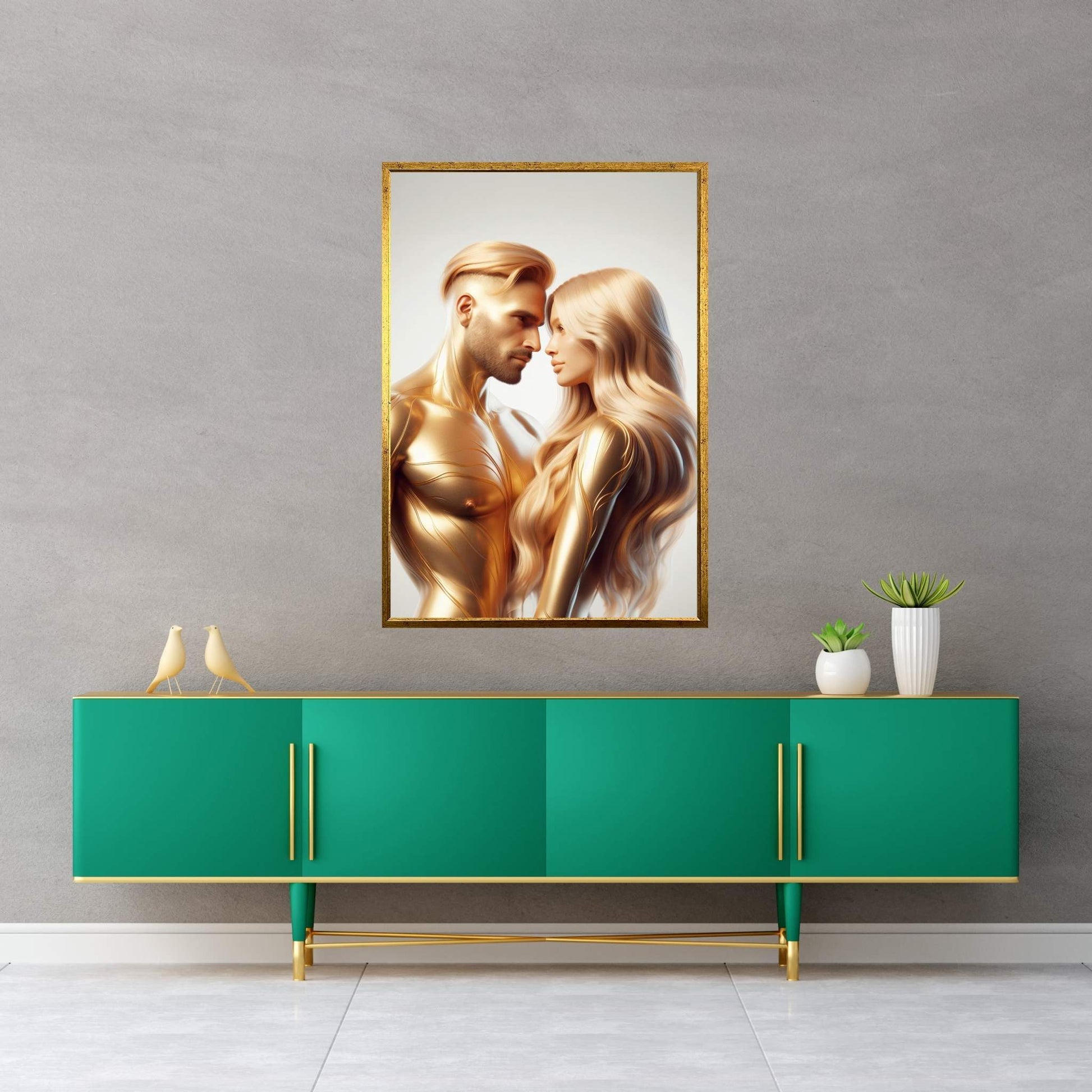 Metalic Gold Love Couple Canvas Wall Art - Y Canvas