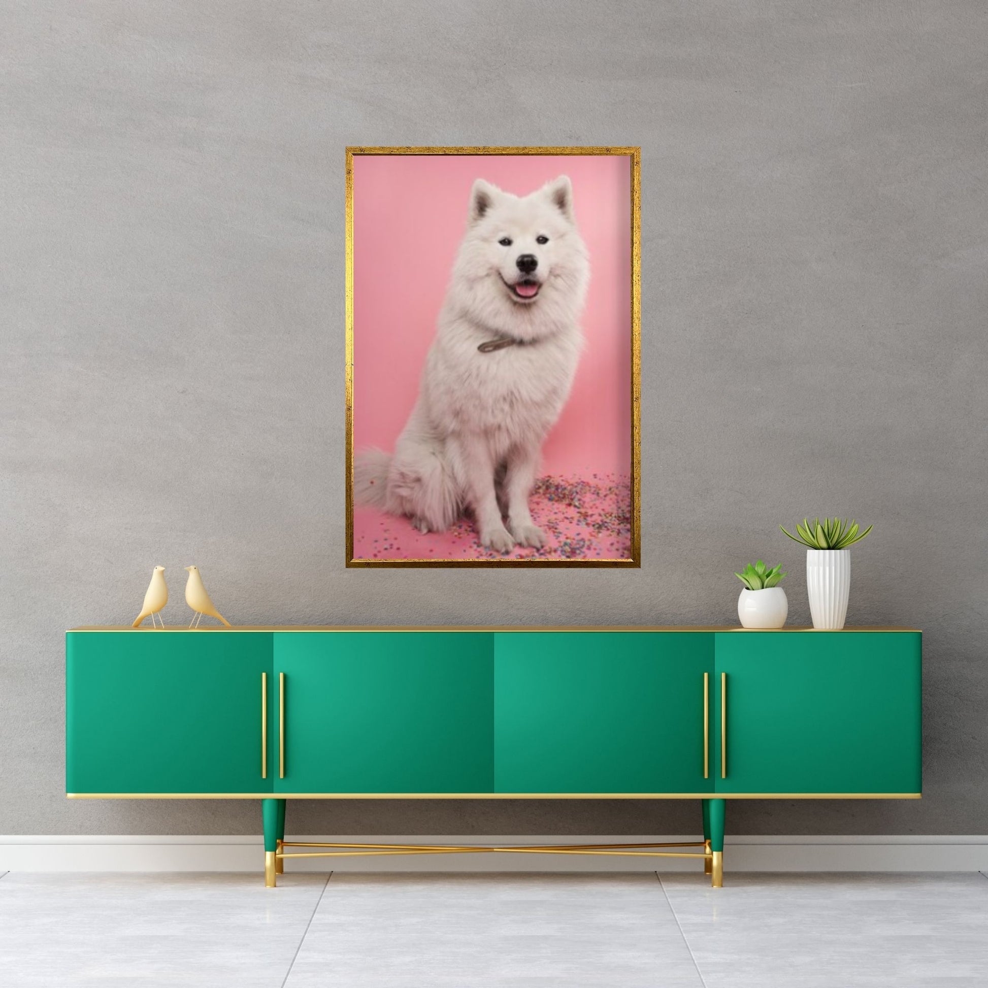 White Long Coat Dog Canvas Print Wall Art Fanny Retro Vintage Art - Y Canvas