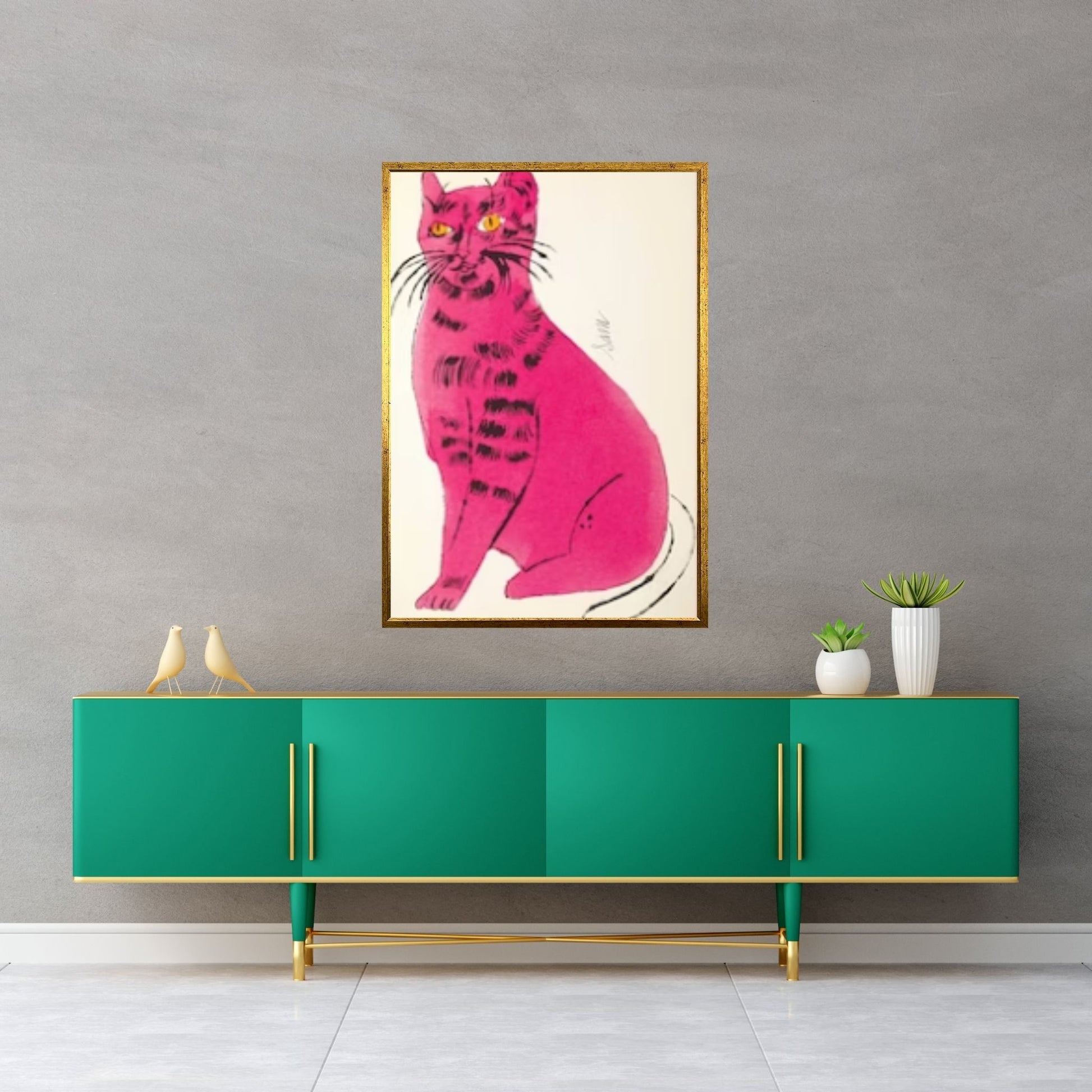 Andy Warhol Pink Cat Pop Art Canvas Wall Art, Cat Sam poster, Cat Print, Contemporary Art Print - Y Canvas