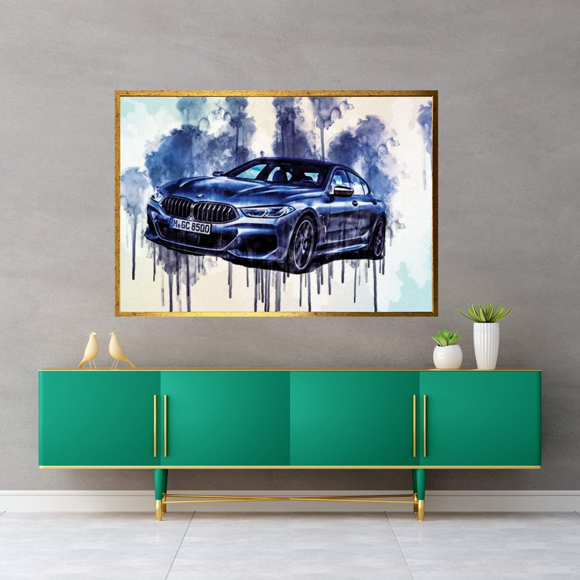 2020 BMW 8-Series Gran Front View Gray Canvas Wall Art - Y Canvas