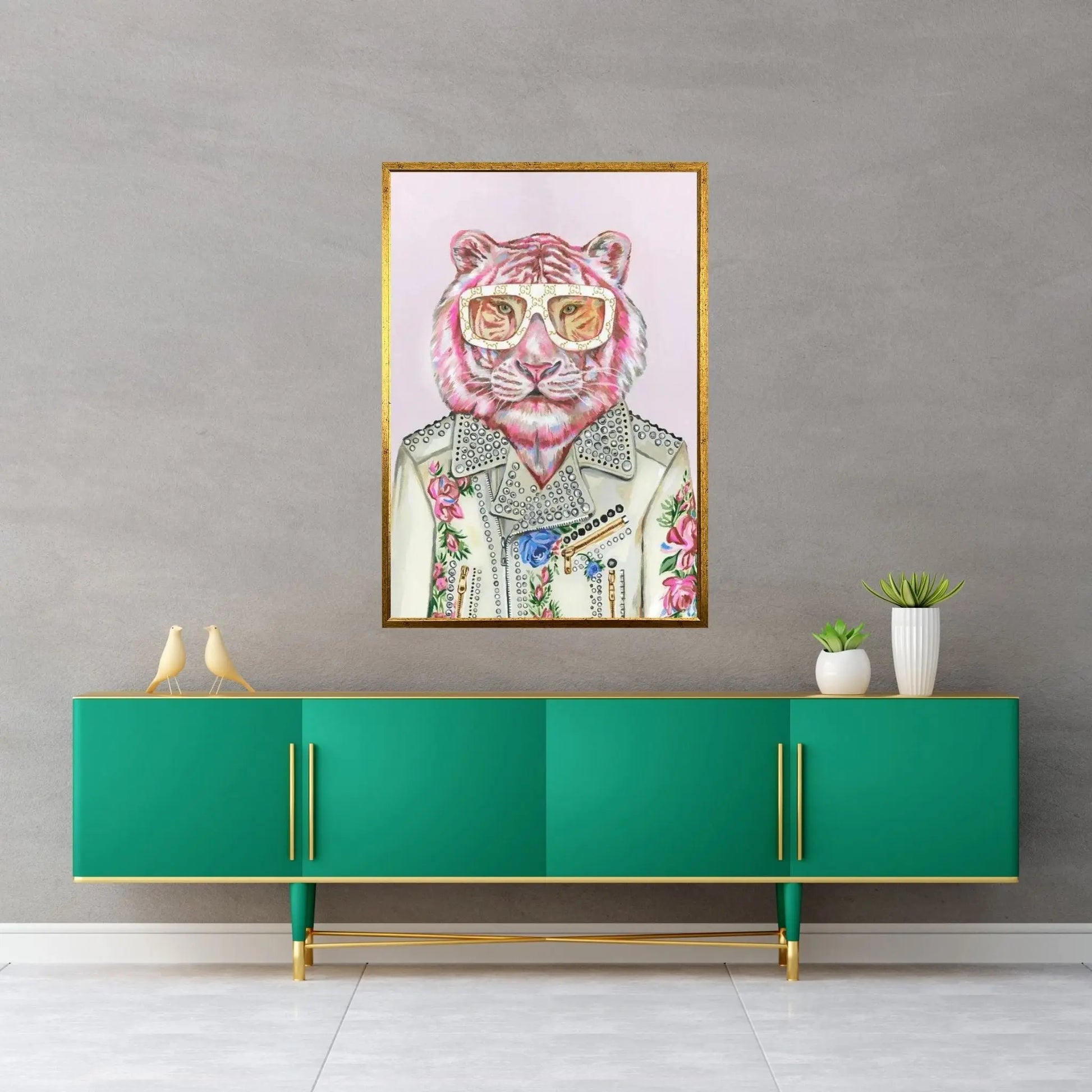 Gucci Pink Tiger Canvas Wall Art - Y Canvas