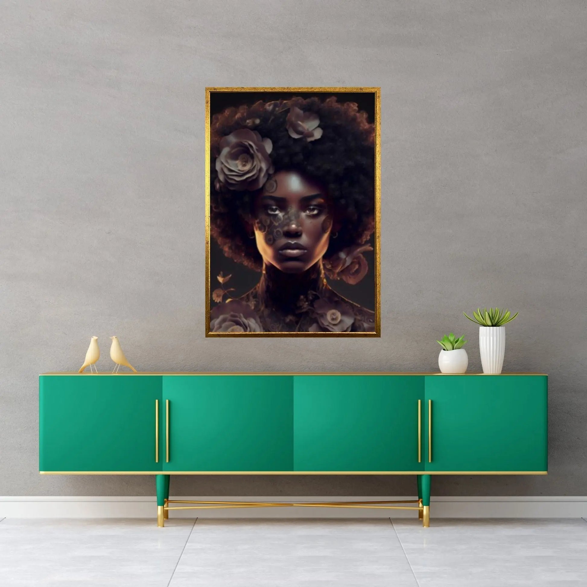 Black woman head flowers Canvas wall art, Black art, Black girl print, flower woman painting, Girl Flowers Poster - Y Canvas