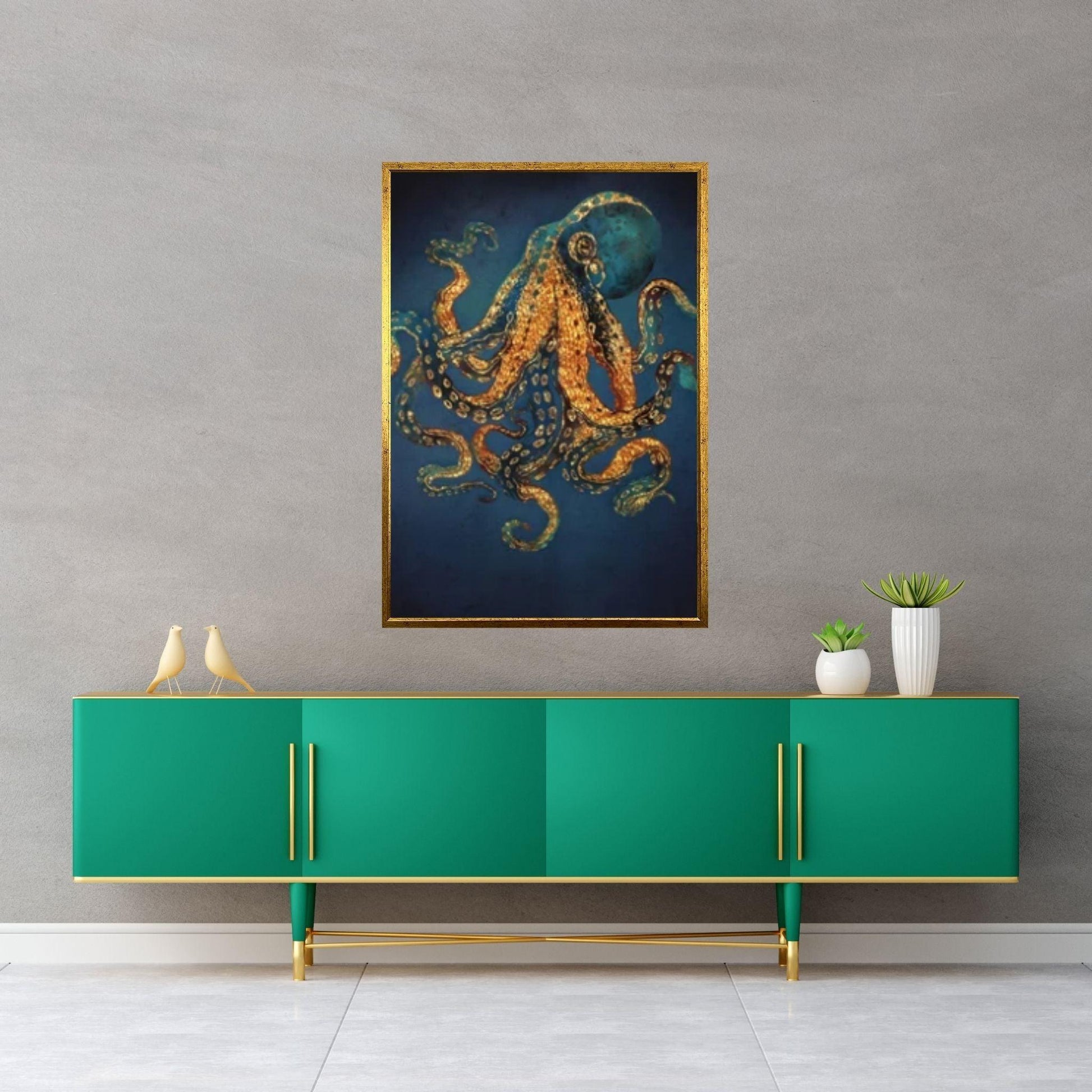 Octopus Wall ArtAnimal Decor, Animal Wall Art, Sea Octopus Oil Painting Poster Wall Art - Y Canvas