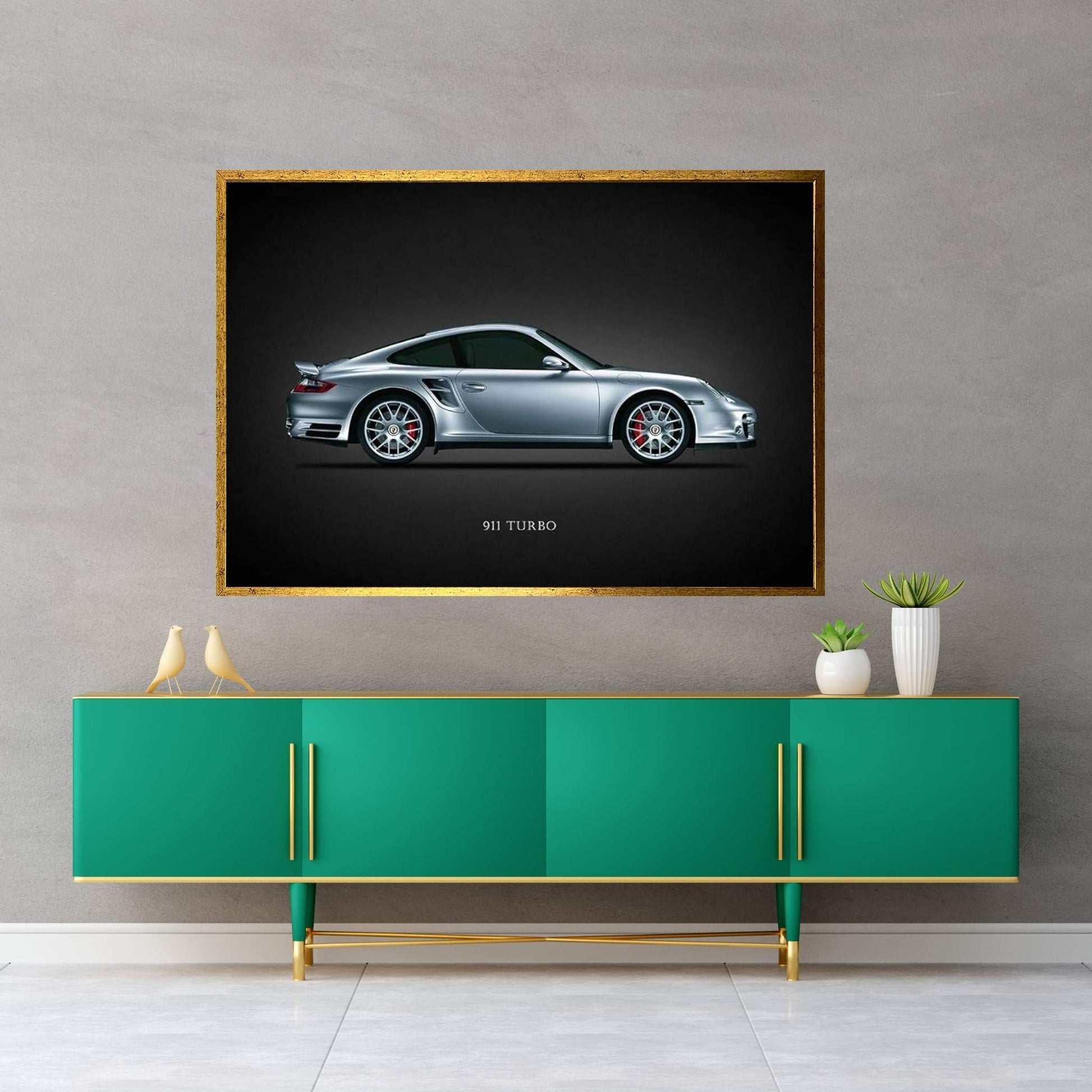 Porsche 911 Turbo Silver Canvas Wall Art - Y Canvas