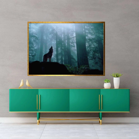 American Indian Art Canvas-Wolf Howl in Forest Animal Art Poster Canvas/Printed Picture Wall Art Print - Y Canvas