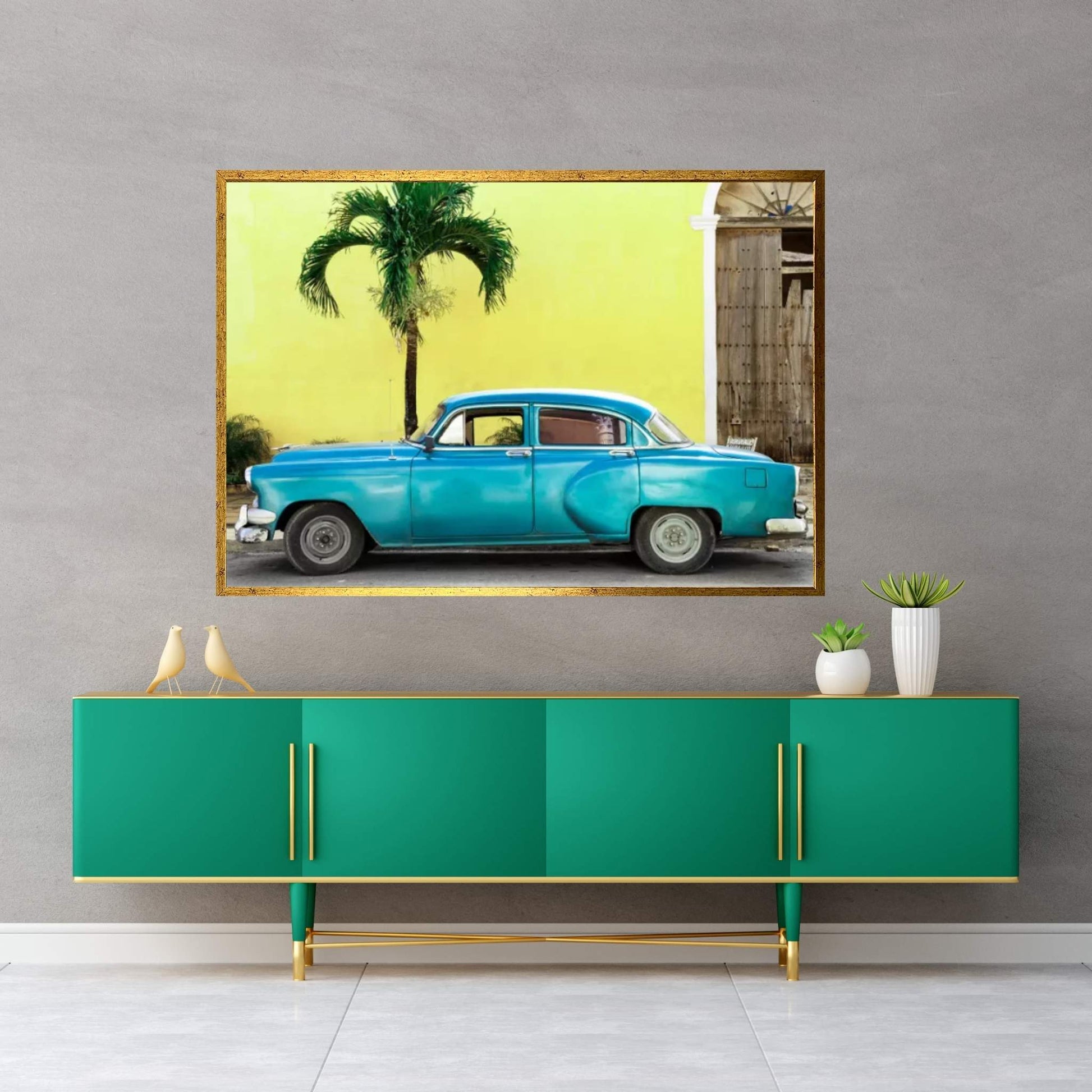 Beautiful Retro Blue Car Canvas Wall Art - Y Canvas